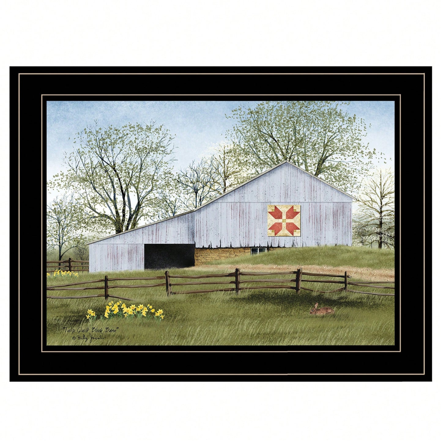 Tulip Quilt Block Barn Framed Print With Black Frame For Home Decor