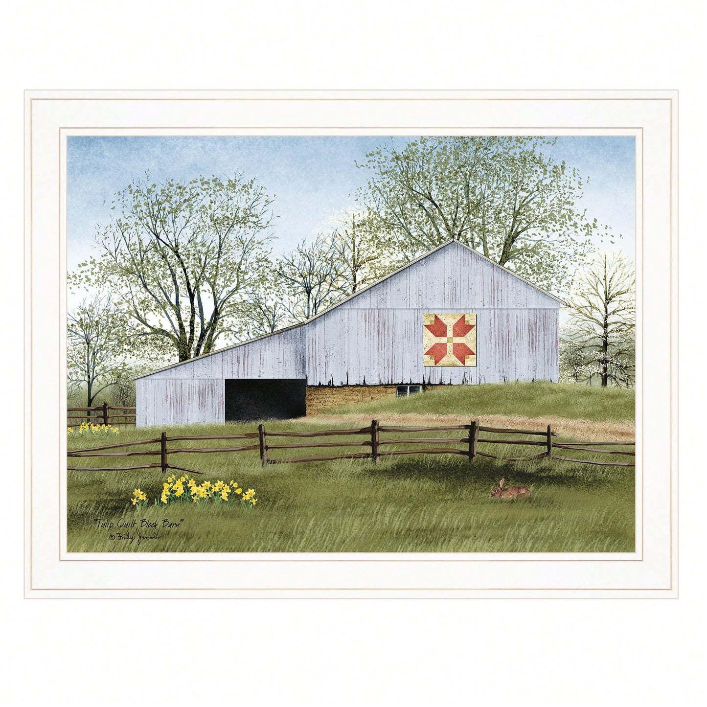 Tulip Quilt Block Barn Framed Print In White Frame For Rustic Home Decor