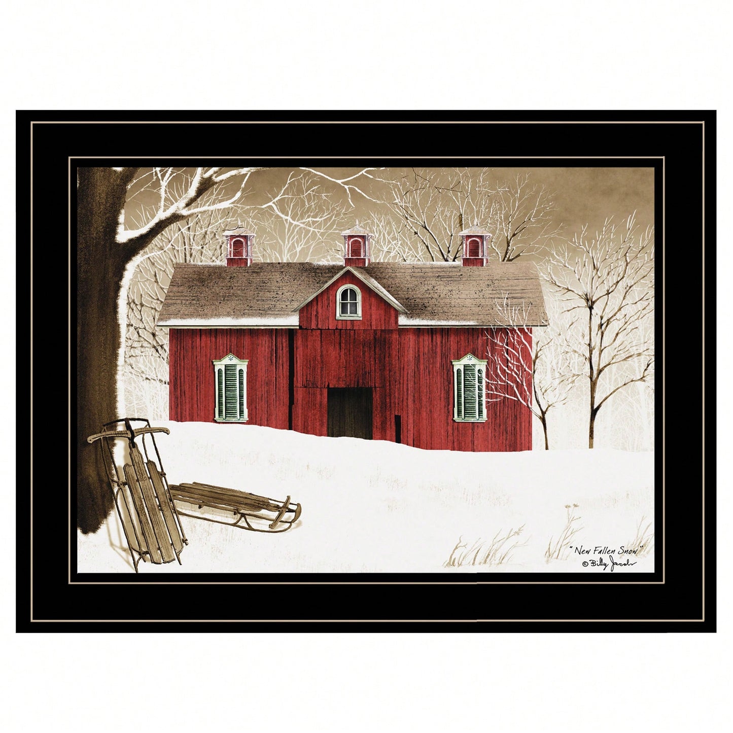 Framed Print Of Serene Winter Landscape With New Fallen Snow In Black Frame
