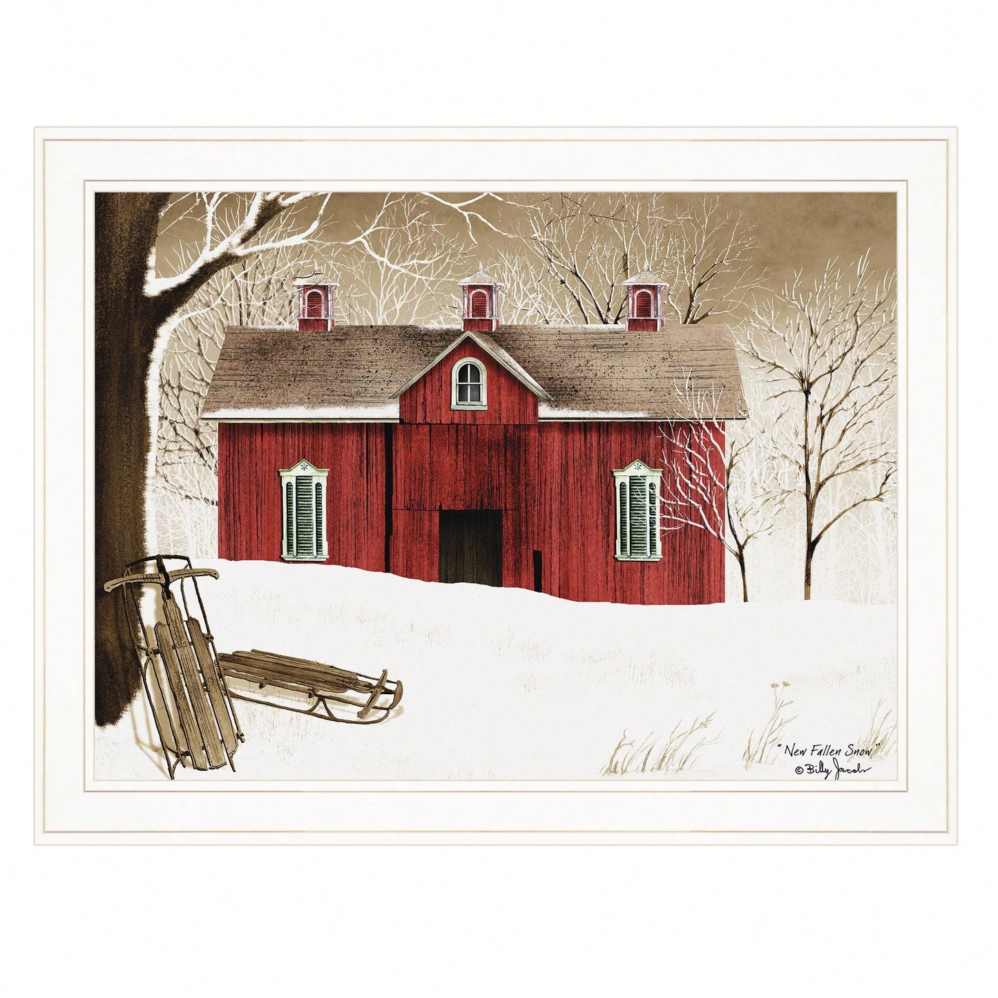 Framed Print Of Serene Winter Landscape With New Fallen Snow In Elegant White Frame