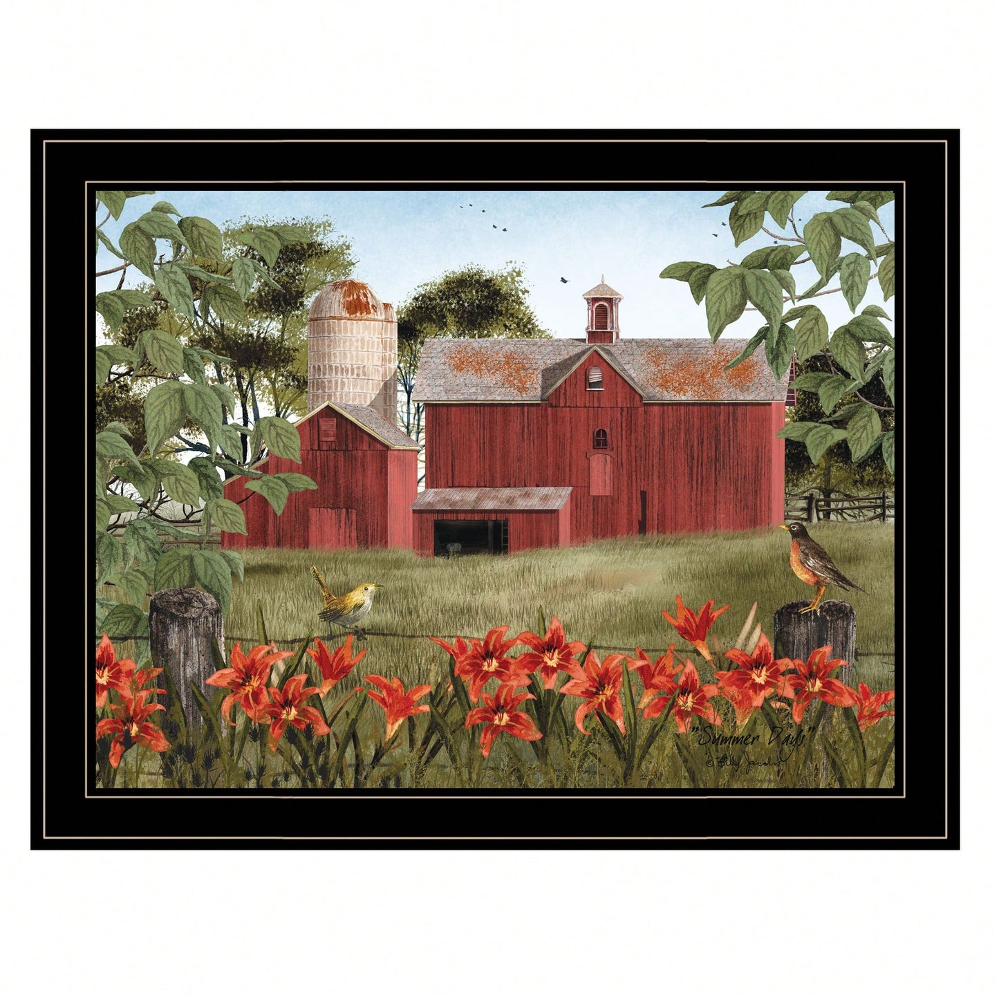 Framed Summer Landscape Print In Black Frame For Home Decor