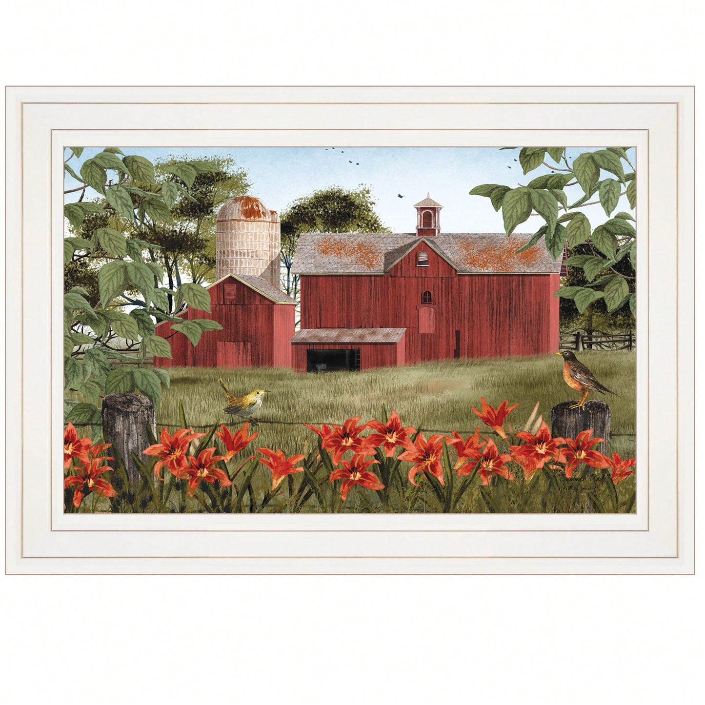 Framed Summer Landscape Artwork Ready To Hang In Elegant White Frame
