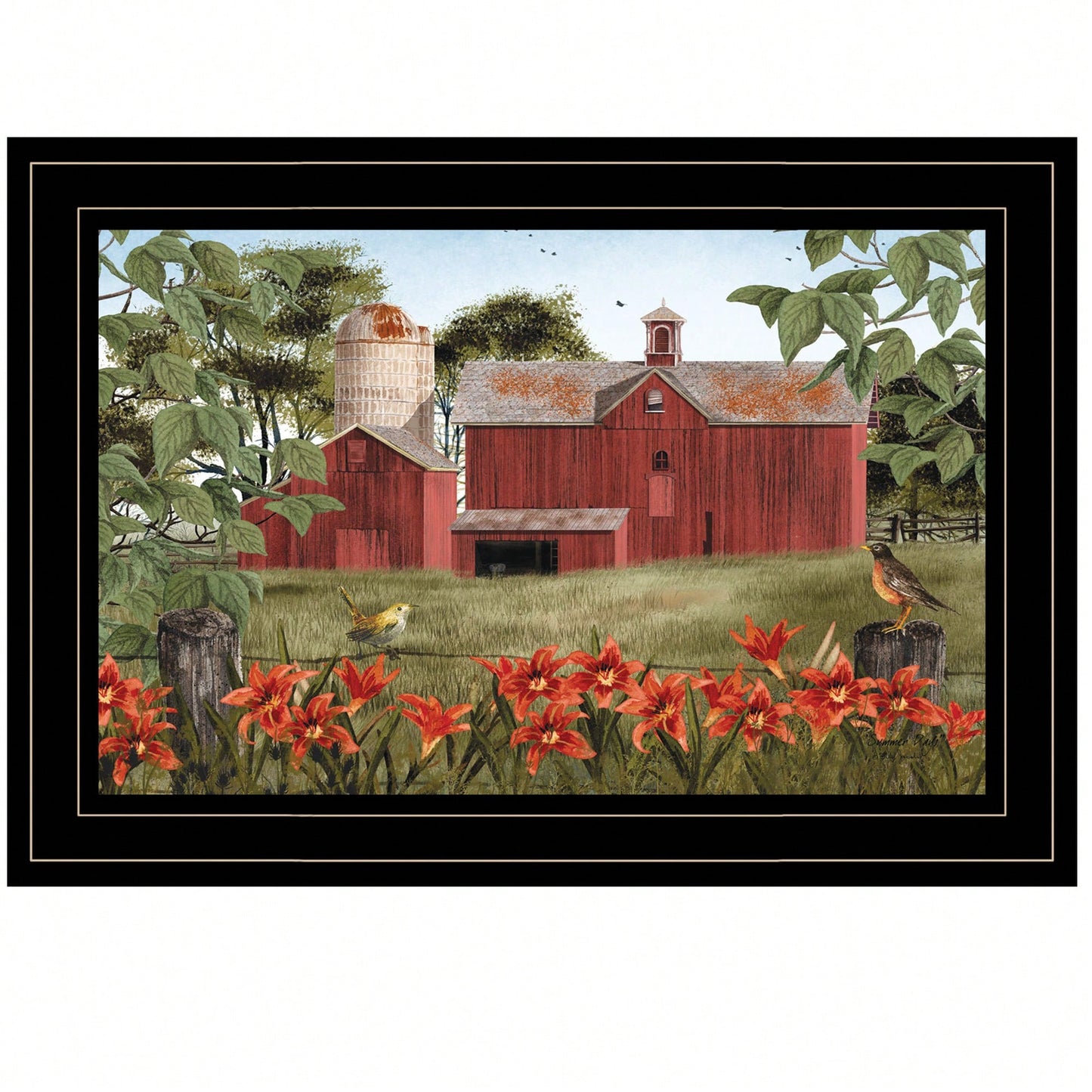 Framed Summer Landscape Print In Black Frame For Home Decor