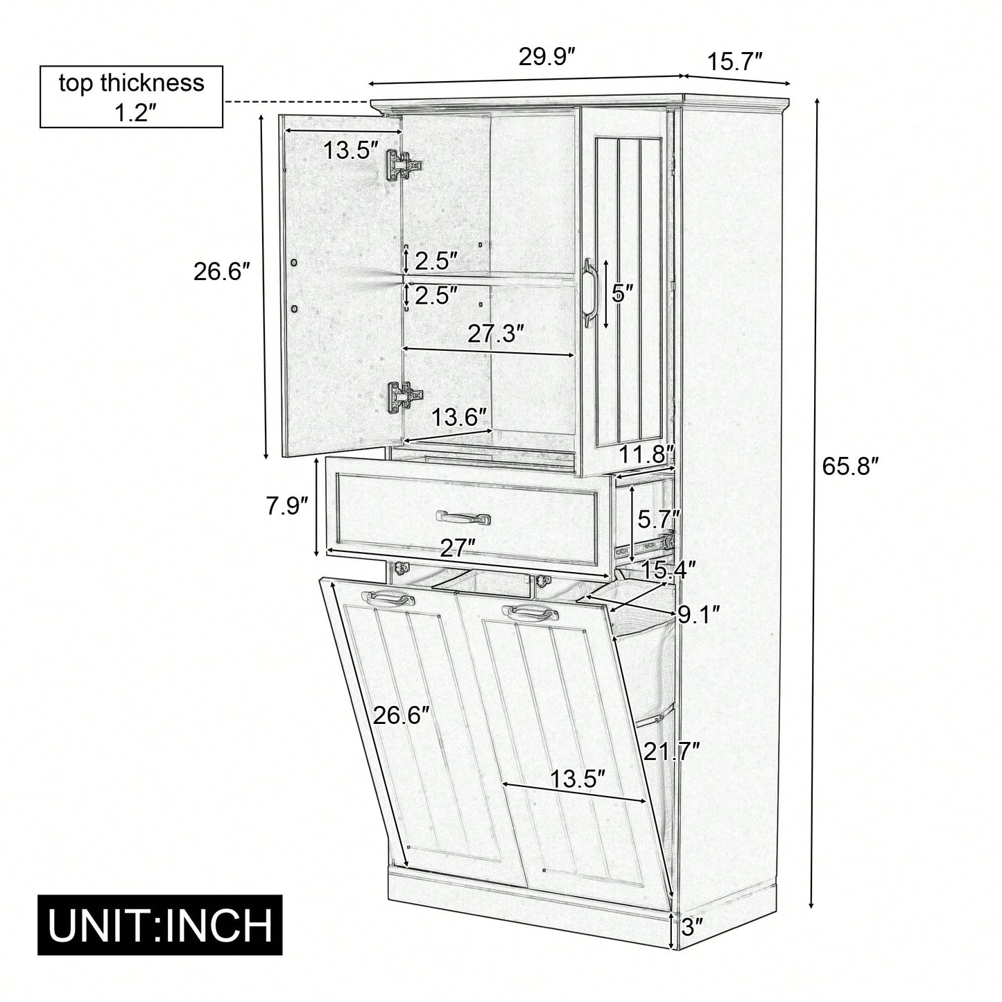 Stylish Bathroom Storage Cabinet With Dual Laundry Baskets And Versatile Doors And Drawer For Organized Home Spaces