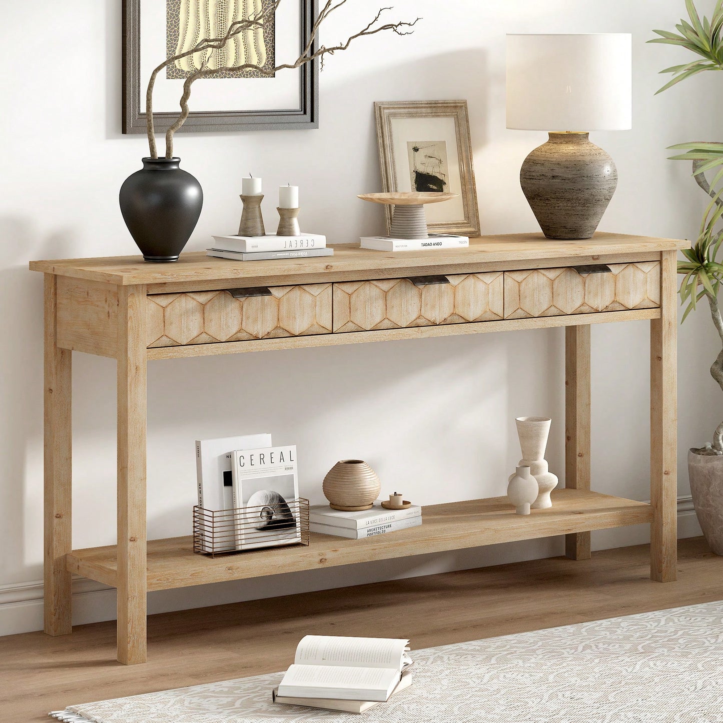 Modern Honeycomb Design Console Table For Entryway Living Room Study Foyer Hallway