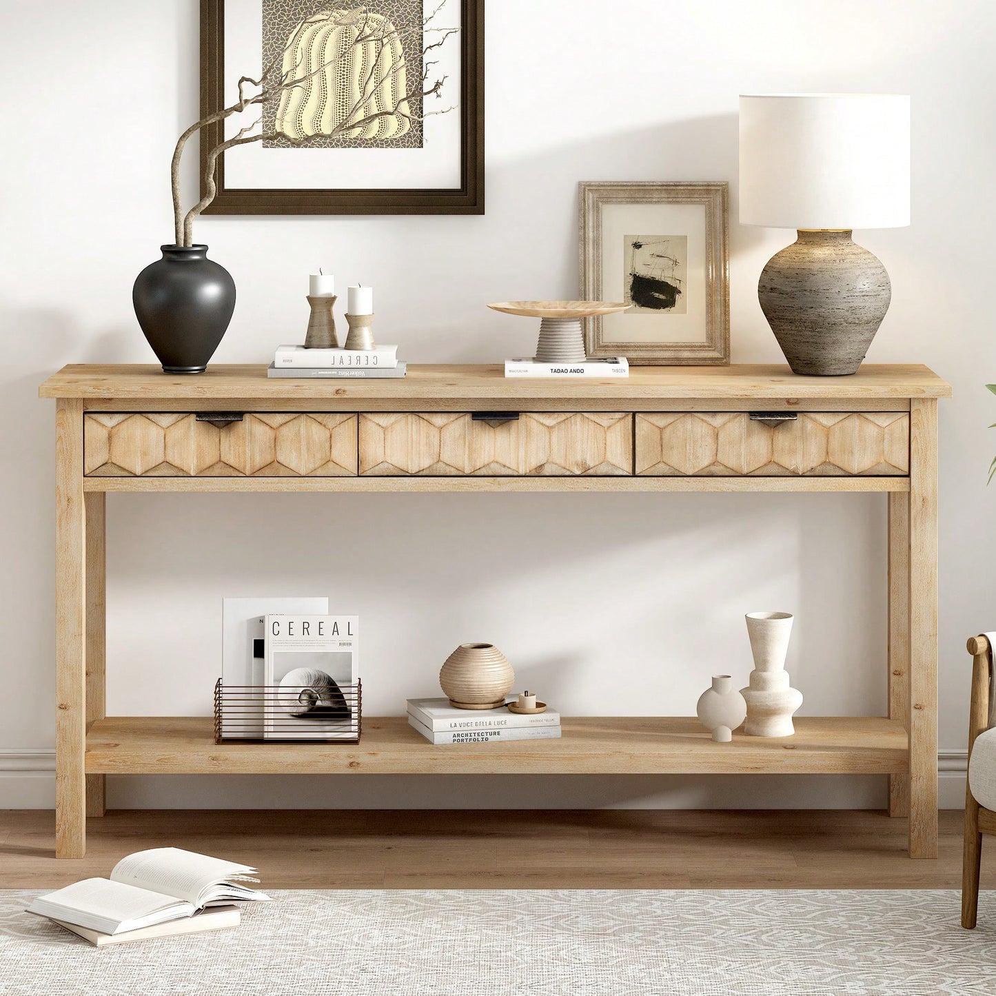 Modern Honeycomb Design Console Table For Entryway Living Room Study Foyer Hallway