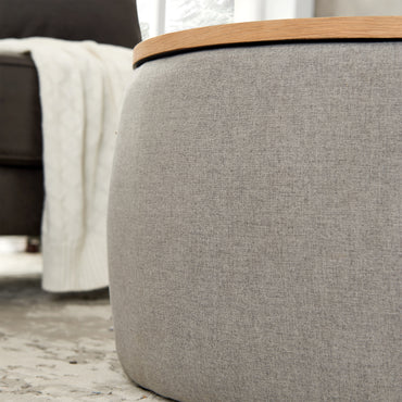 Round Storage Ottoman, 2 in 1 Function, Work as End table and Ottoman, Grey (25.5"x25.5"x14.5")
