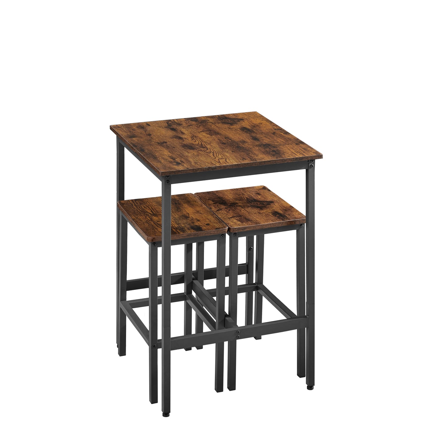 Industrial Square Bar Table Set with 2 Rustic Brown Chairs for Kitchen Living Room Space Saving 23.6x23.6x35.4 Inches