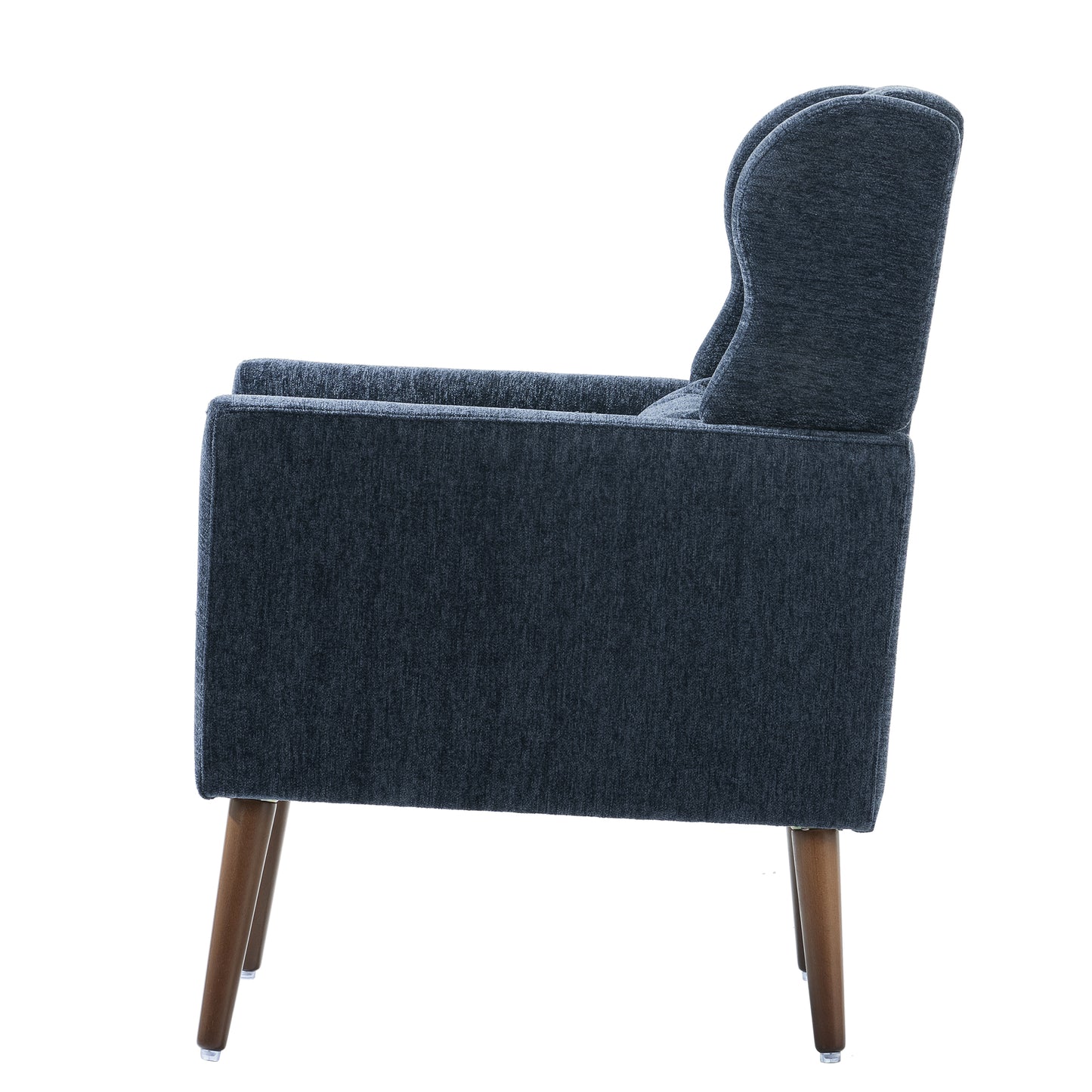 Dark Blue Chenille Accent Chair for Small Spaces Upholstered Modern Armchair with Pillow and Solid Wood Legs
