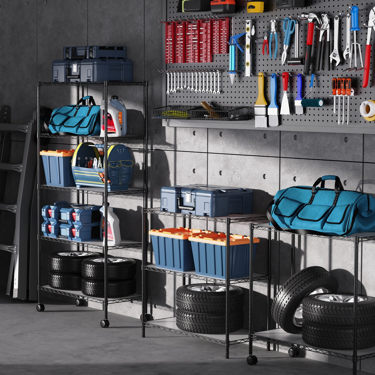 5 Tier Heavy Duty Wire Shelving Unit Adjustable Storage Shelves for Garage Kitchen Office Commercial Use Black