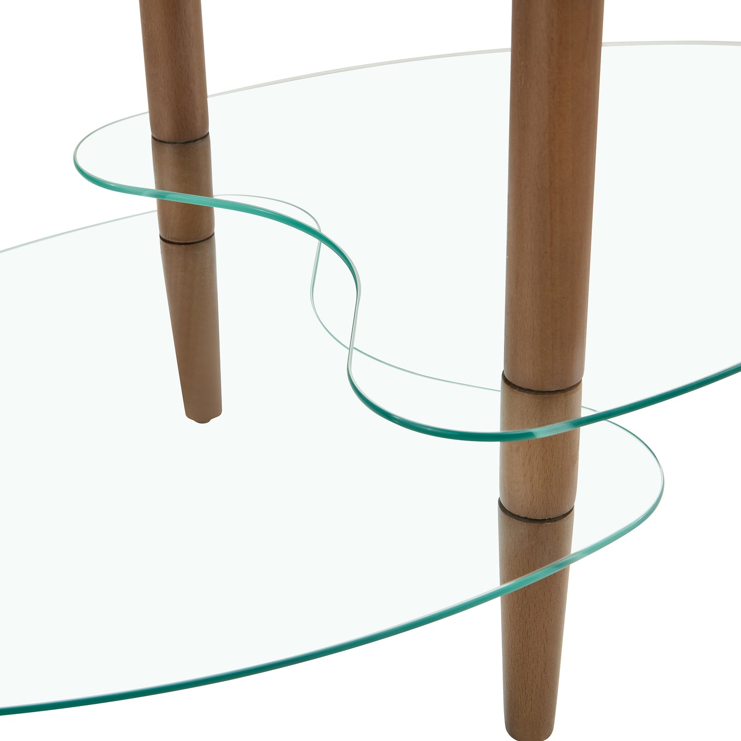 Transparent Oval Glass Coffee Table Modern Design Oak Wood Legs 3-Layer Living Room Tea Table