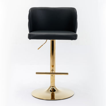 A&A Furniture,Swivel Barstools Adjusatble Seat Height, Modern PU Upholstered Bar Stools with  the whole Back Tufted, for Home Pub and Kitchen Island(Black, Set of 2)