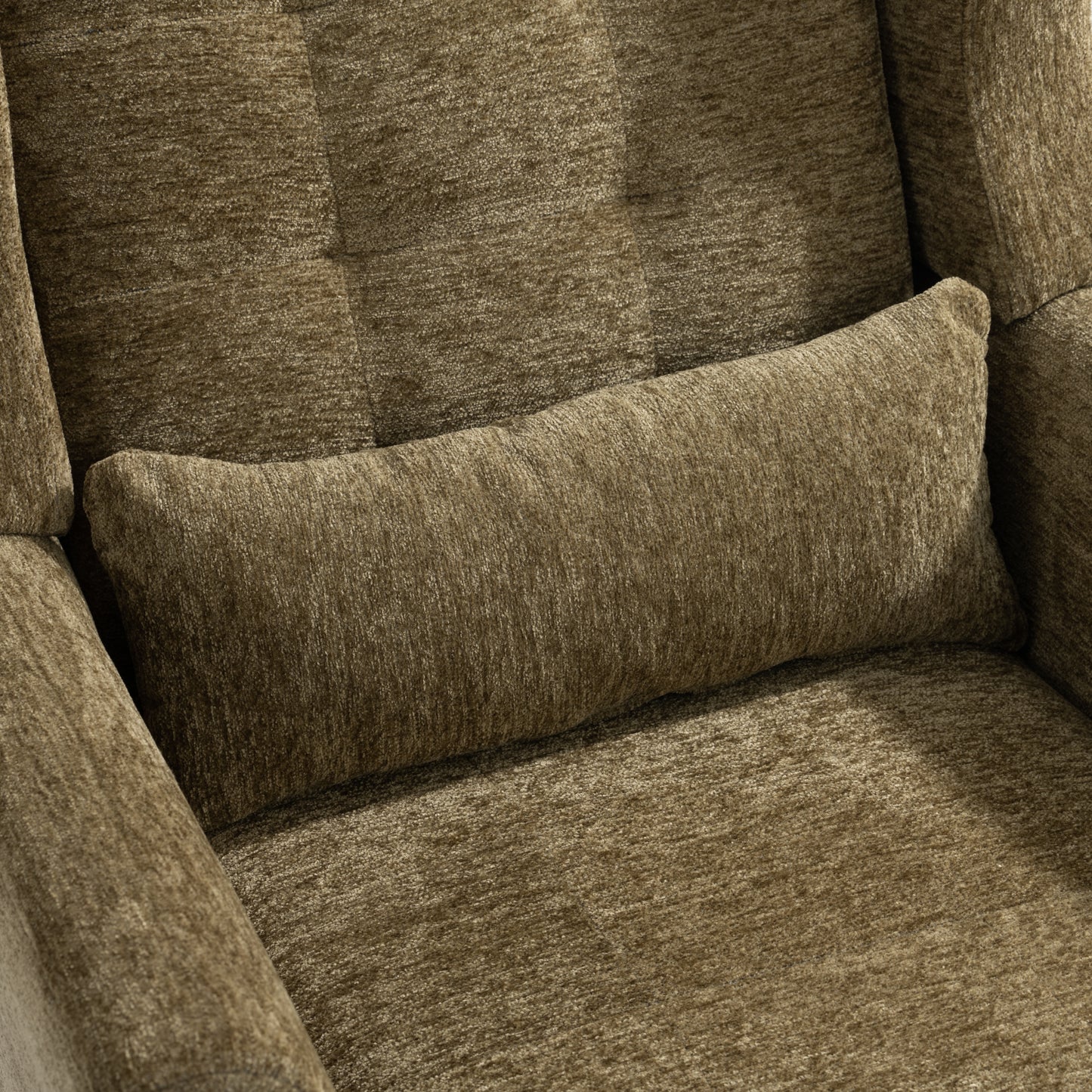Olive Green Chenille Accent Chair for Living Room Modern Upholstered Armchair with Pillow and Solid Wood Legs