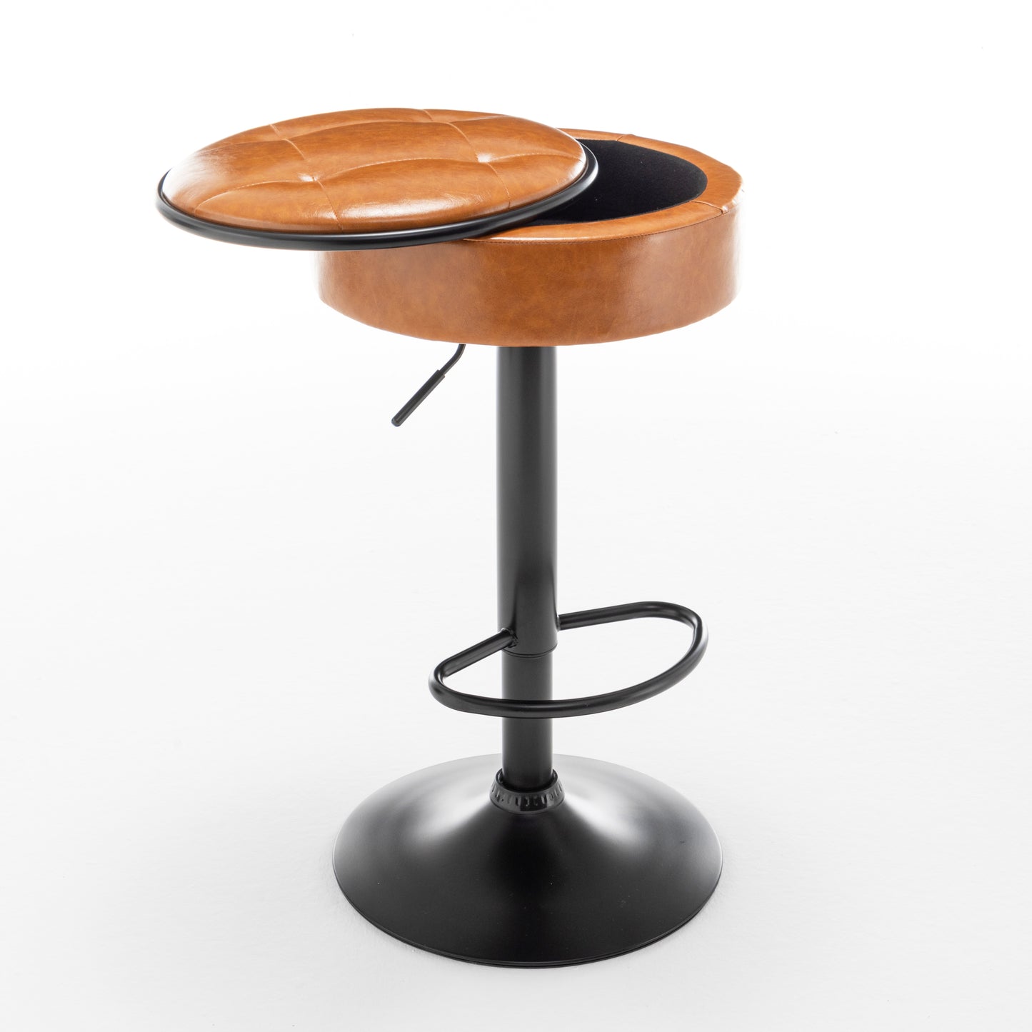 Adjustable Brown Faux Leather Bar Stool Set of 2 360° Swivel Armless Counter Height Chairs for Kitchen Dining Living Room