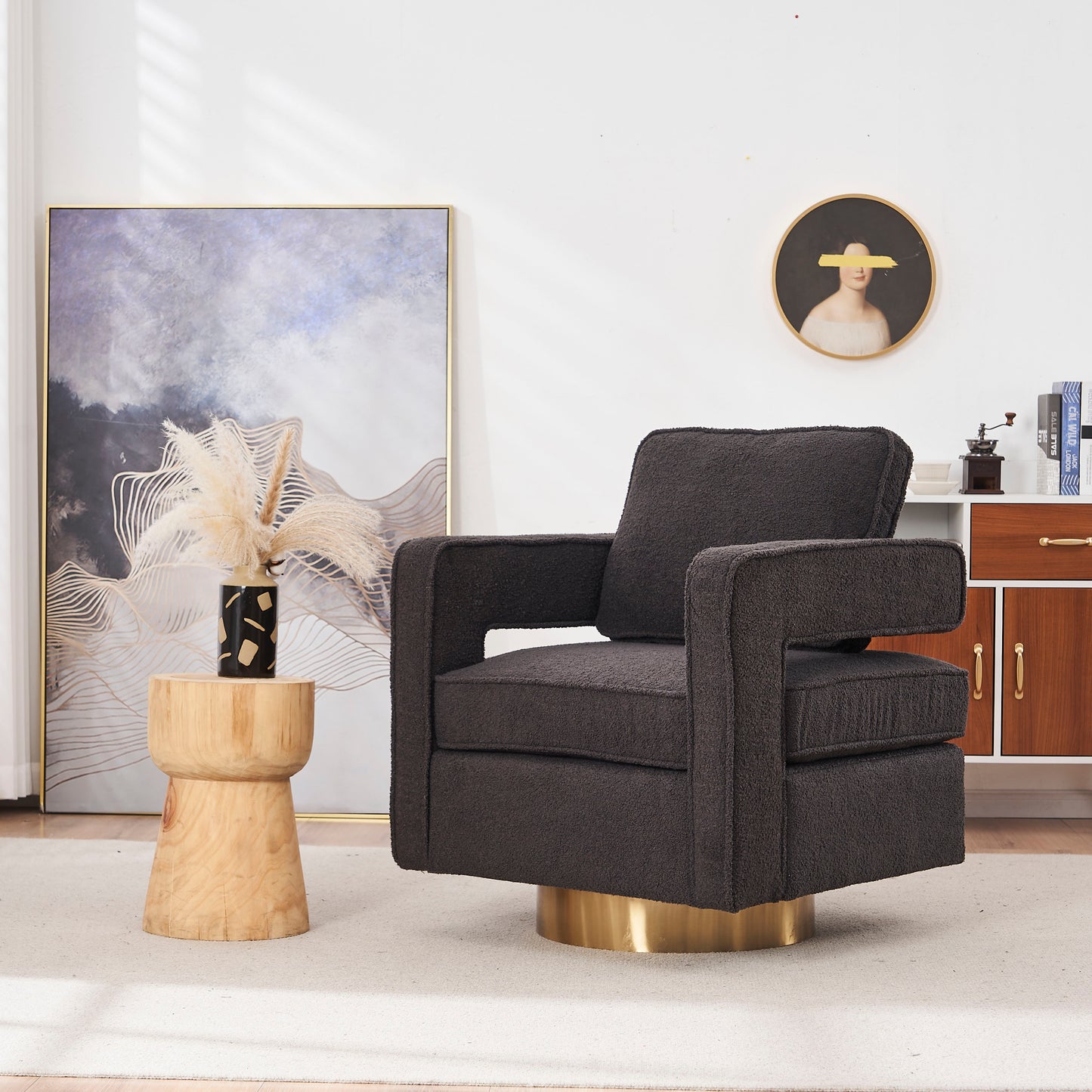 Modern 360 Degree Swivel Barrel Chair for Living Room Accent Small Armchair for Nursery Office Bedroom Hotel