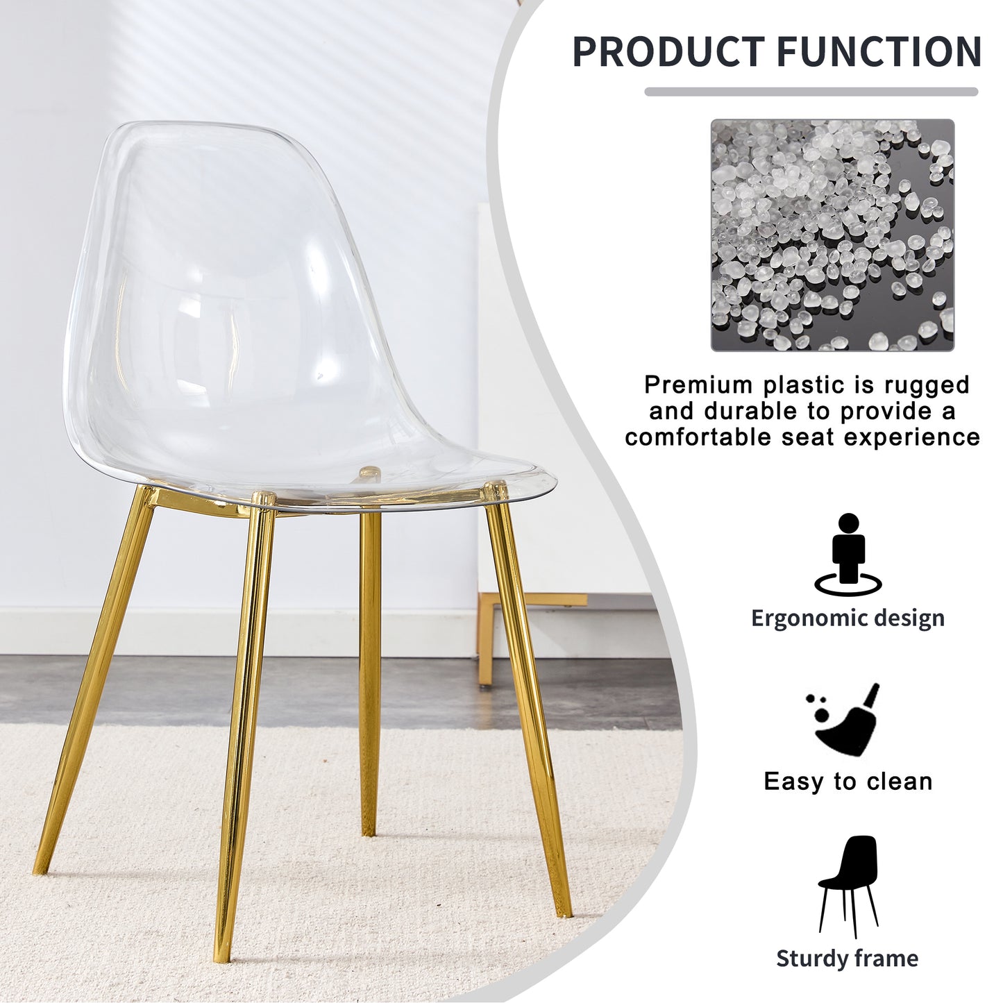Modern Minimalist Transparent Dining Chair Set with Gold-Plated Metal Legs - Nordic Armless Crystal Makeup Stools 6-Piece TW-1200