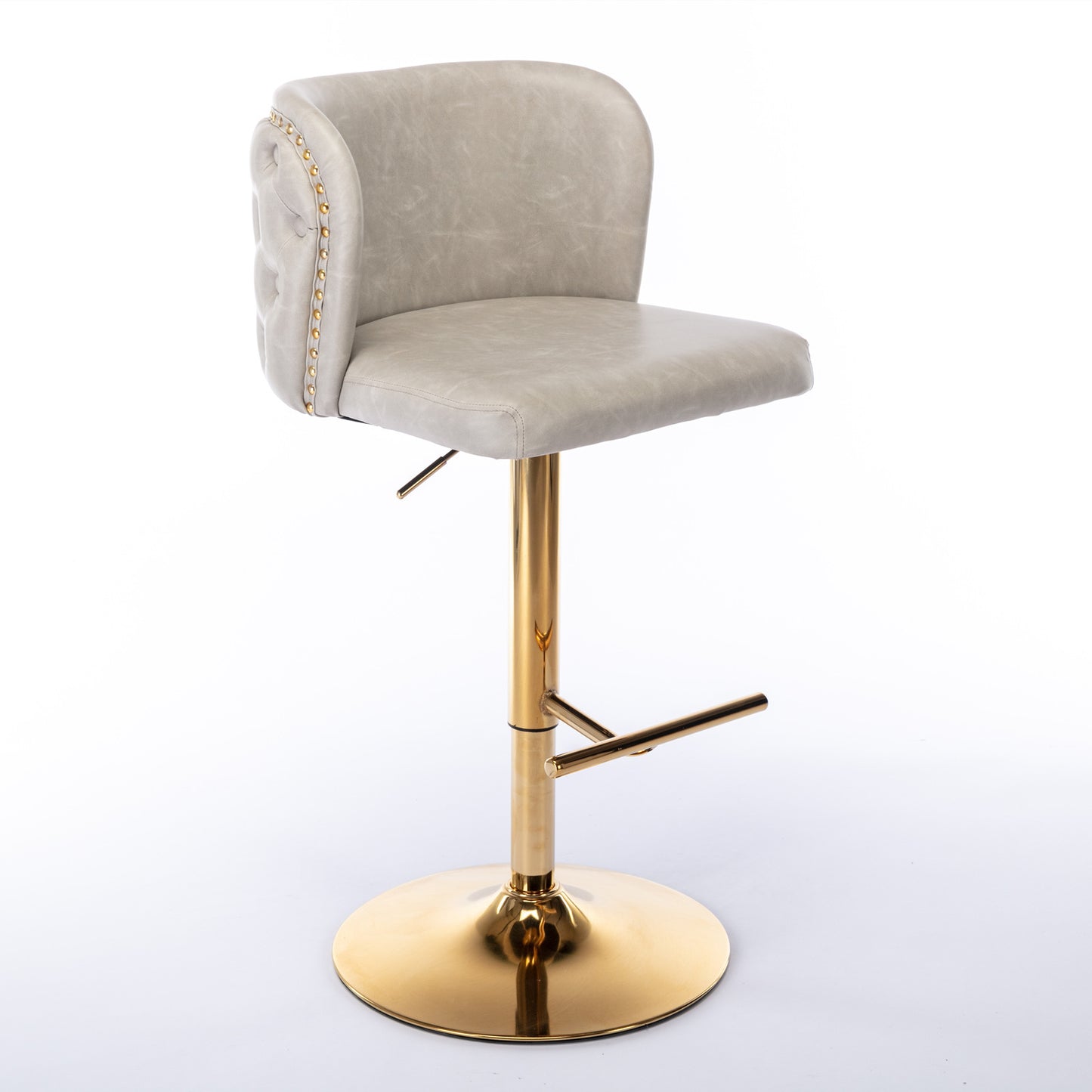 Adjustable Height Swivel Bar Stools with Tufted Backrest Modern PU Upholstery for Kitchen Island and Home Pub Beige Set of 2
