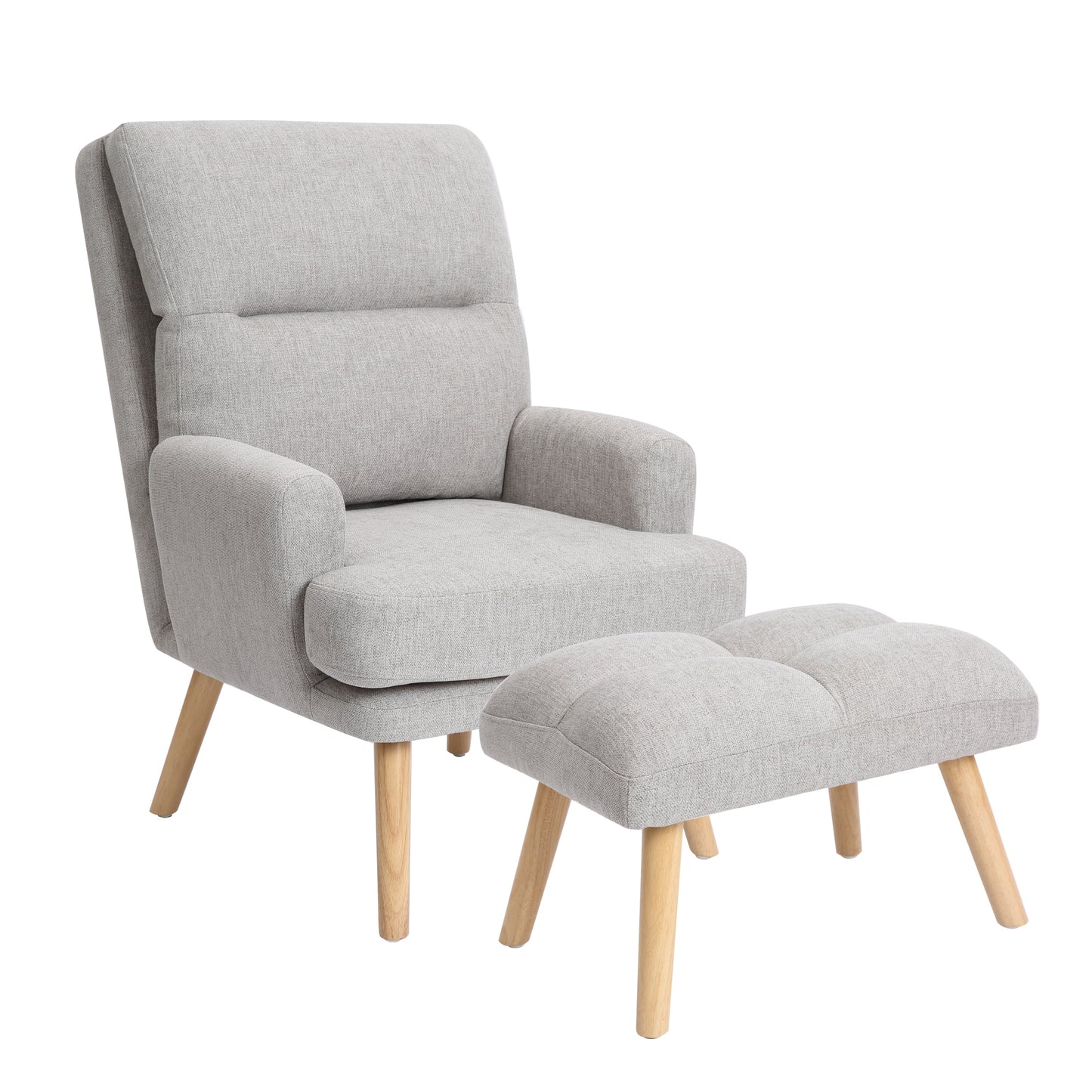 Mid Century Modern Accent Chair and Ottoman Set with Adjustable Backrest for Living Room Bedroom and Study