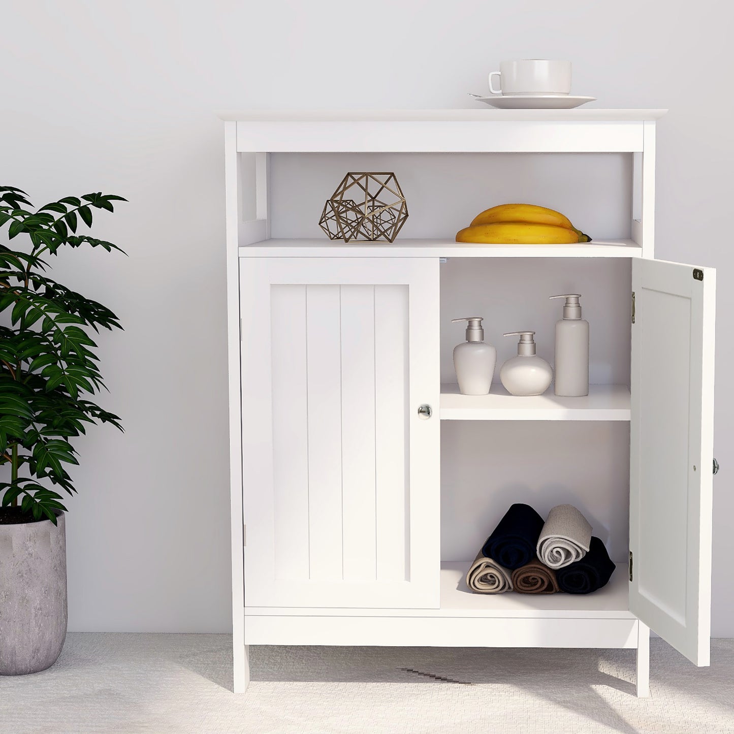 Bathroom Storage Cabinet with Double Shutter Doors - White