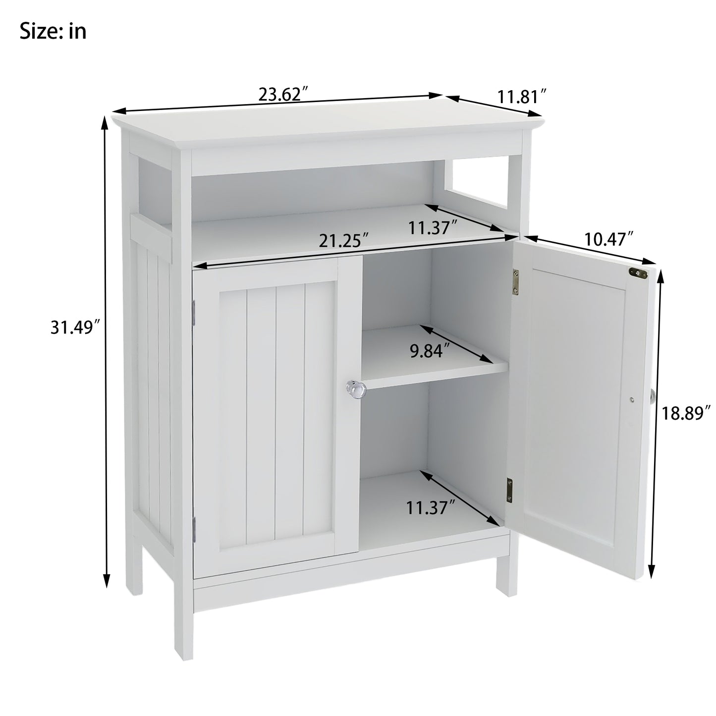 Bathroom Storage Cabinet with Double Shutter Doors - White
