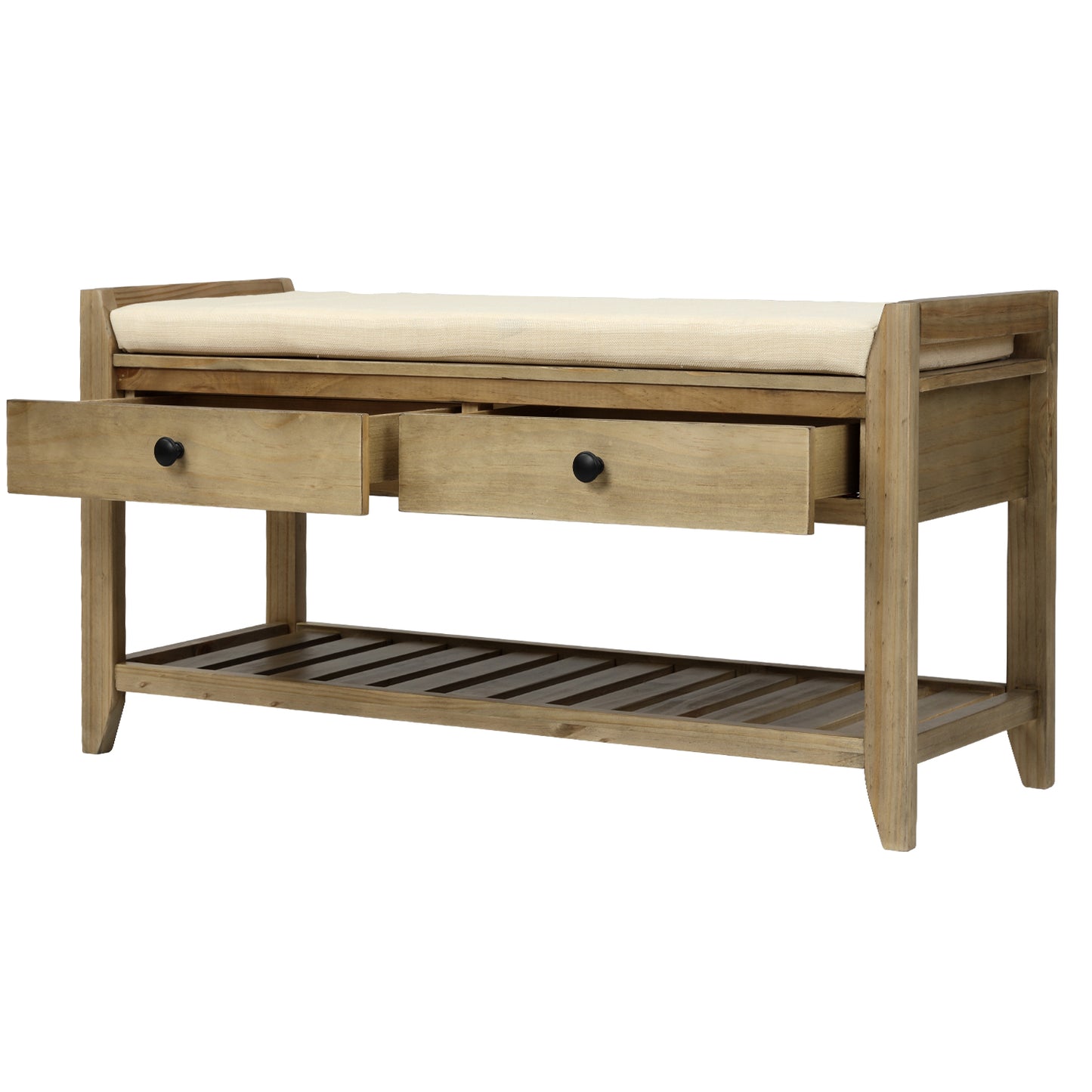 Shoe Rack with Cushioned Seat and Drawers Multipurpose Entryway Storage Bench Gray Wash