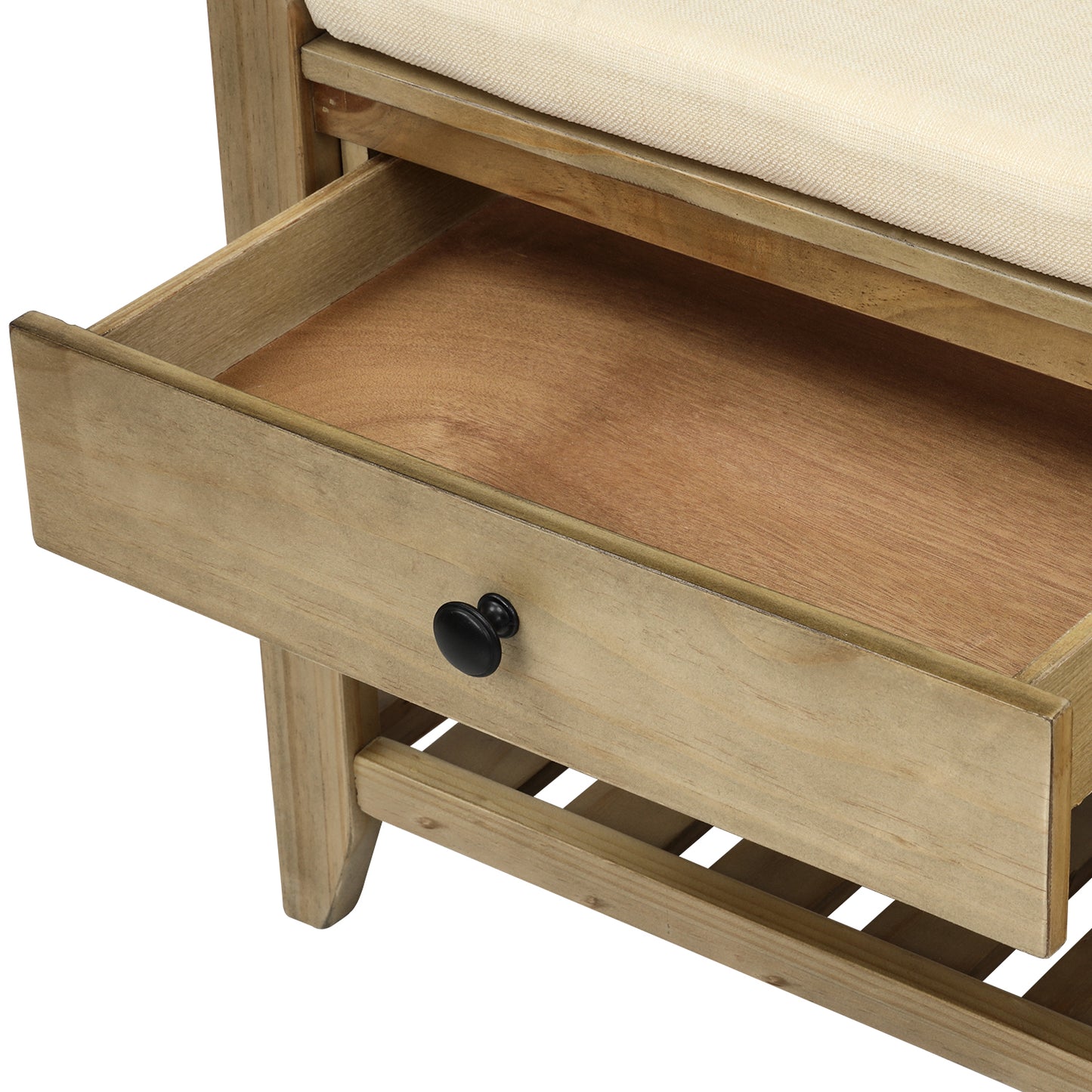 Shoe Rack with Cushioned Seat and Drawers Multipurpose Entryway Storage Bench Gray Wash