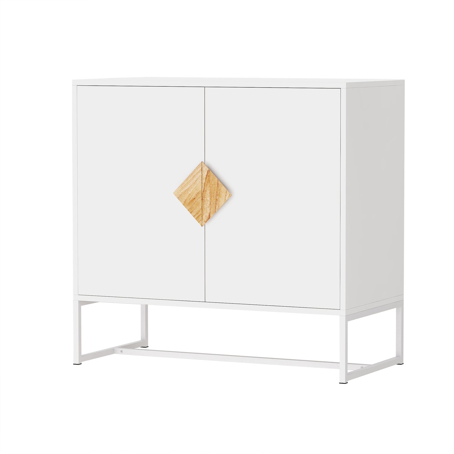 Solid Wood Square Handle 2 Doors Sideboard
