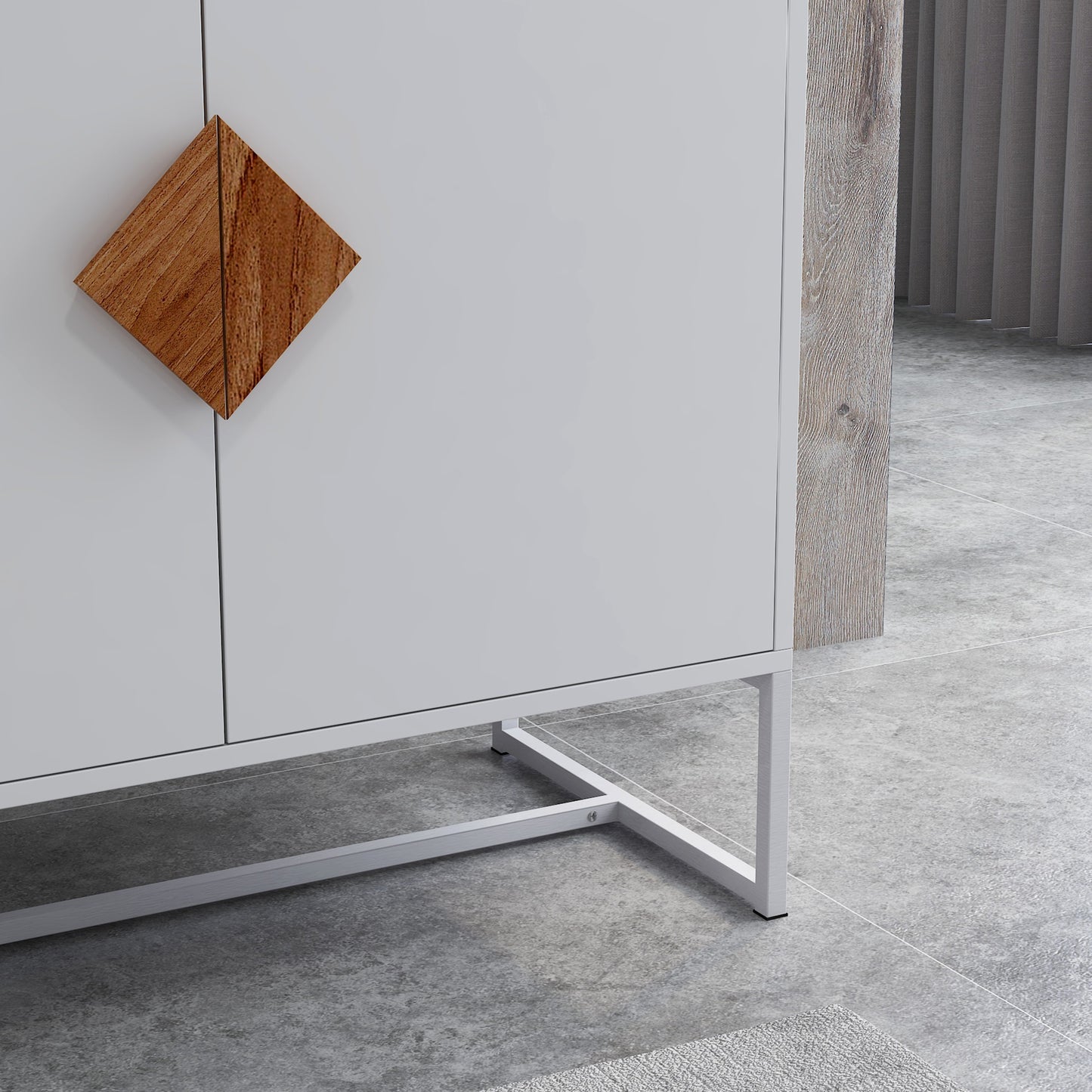 Solid Wood Square Handle 2 Doors Sideboard