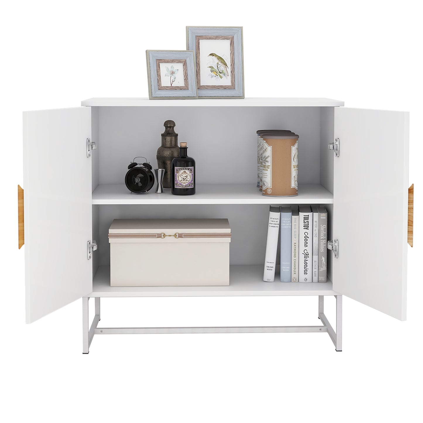 Solid Wood Square Handle 2 Doors Sideboard