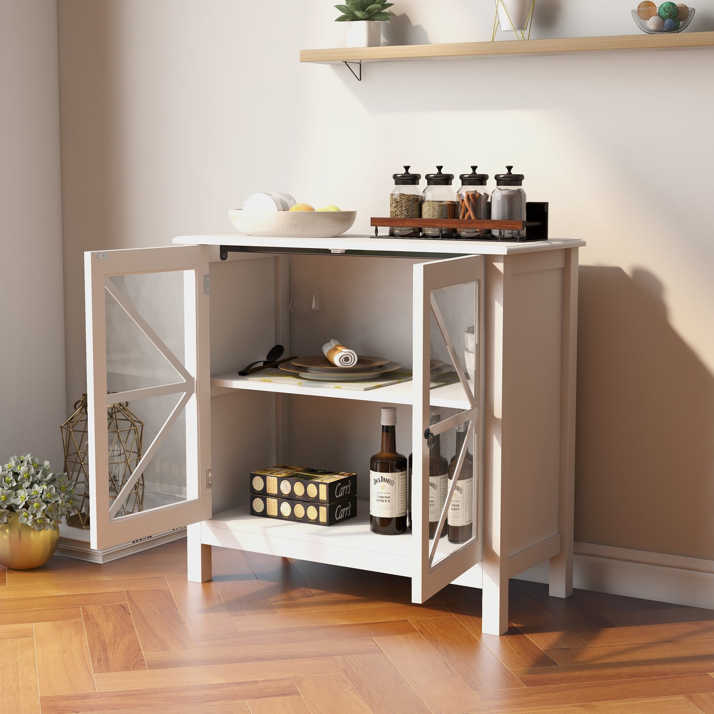 Kitchen Cabinet with Double Glass Doors