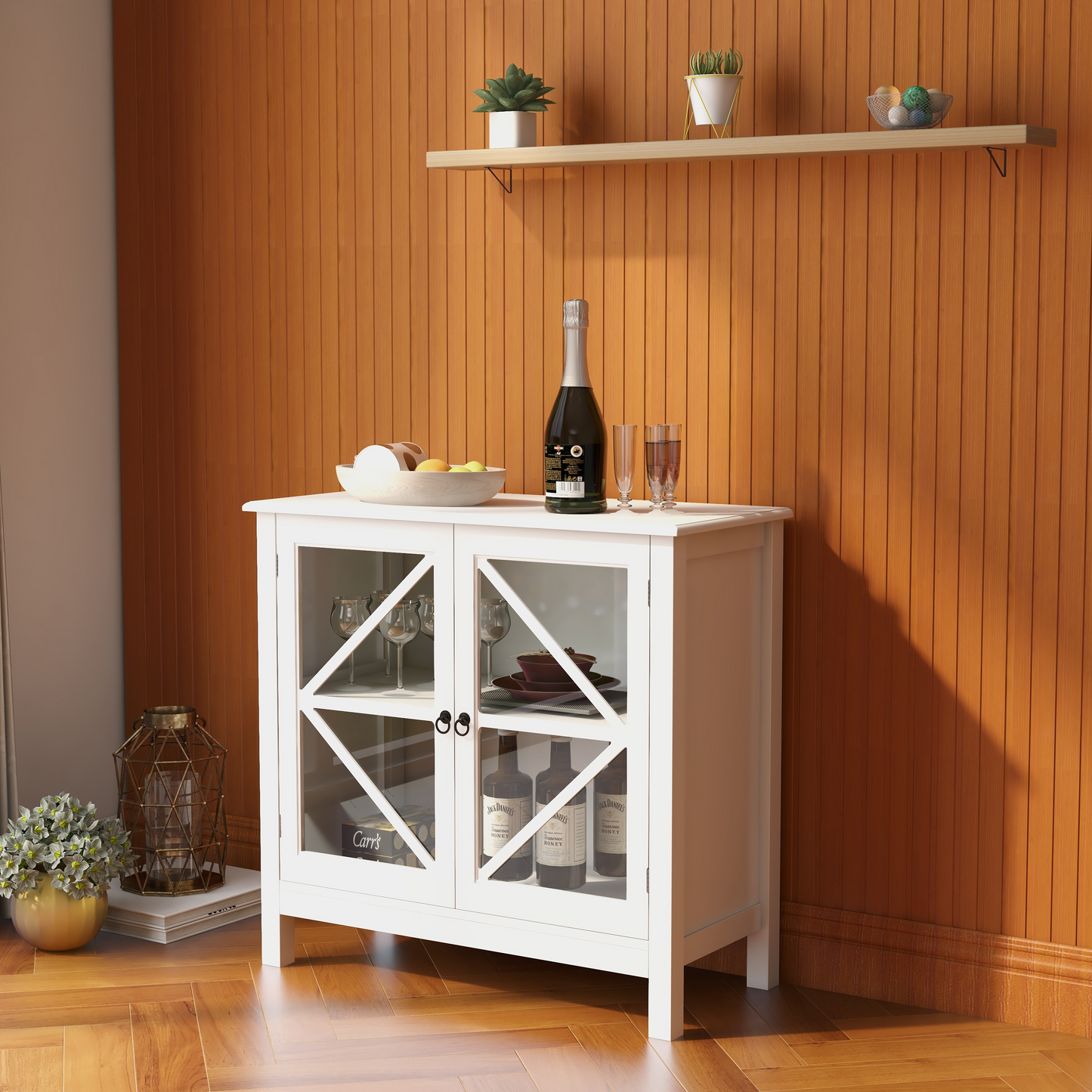 Kitchen Cabinet with Double Glass Doors