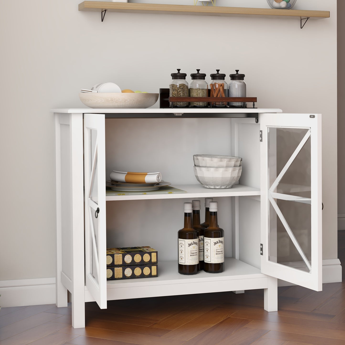Kitchen Cabinet with Double Glass Doors