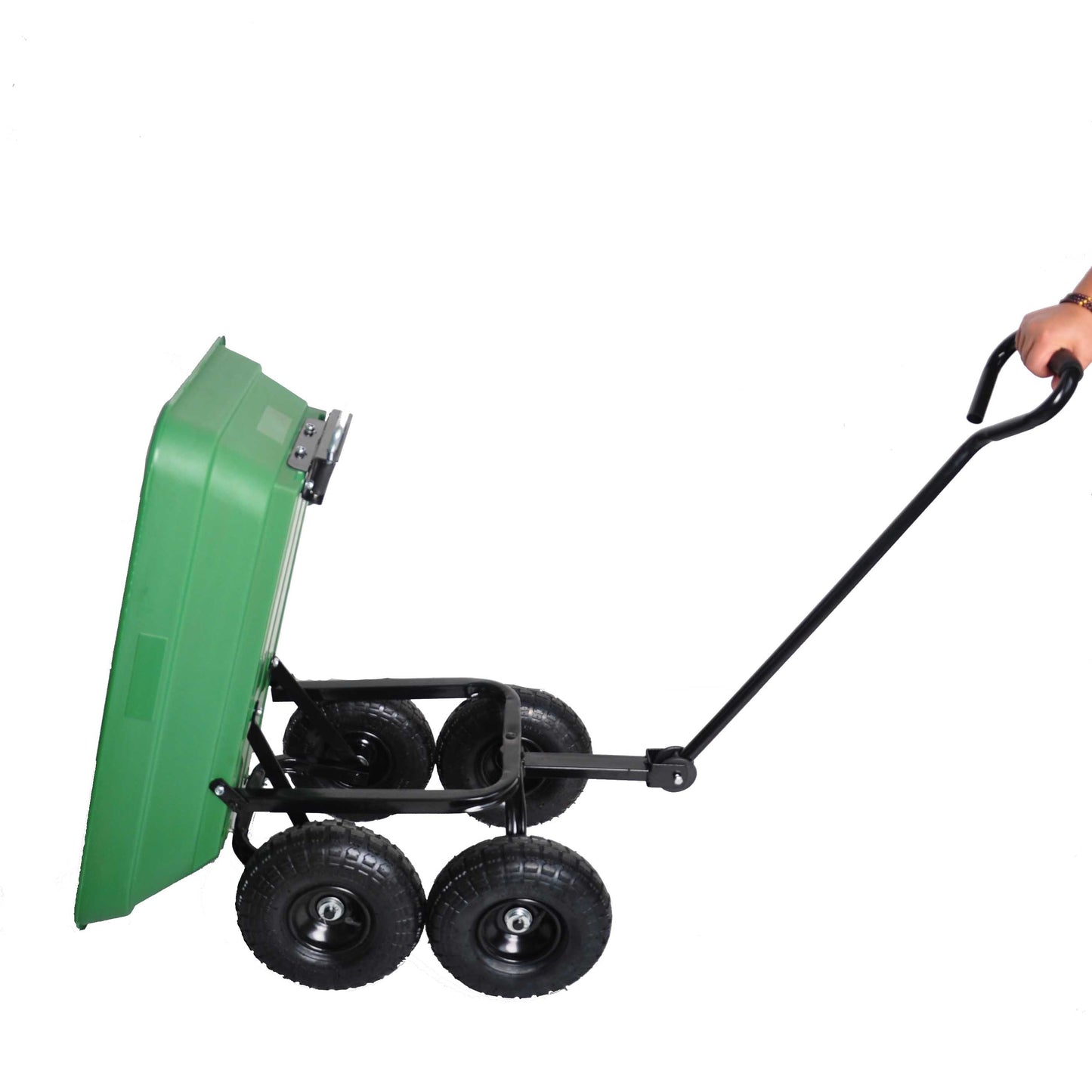 Folding Garden Dump Truck with Steel Frame 10 Inches Pneumatic Tire 300 lb Capacity Green