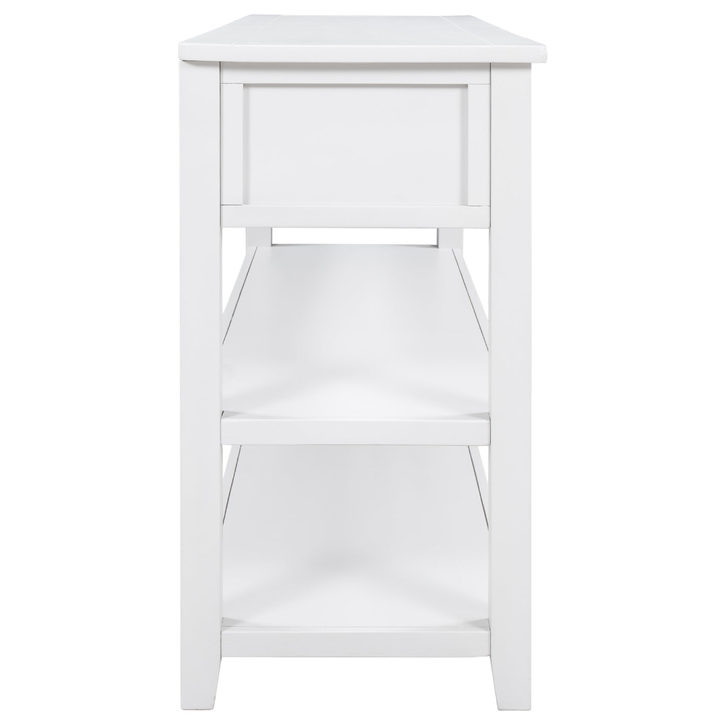 Retro Design Console Table with Two Open Shelves, Solid Pine Frame and Legs for Living Room - Antique White Finish