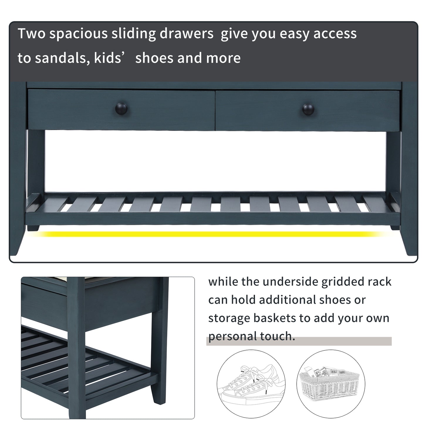 Shoe Rack with Cushioned Seat and Drawers, Multipurpose Entryway Storage Bench
