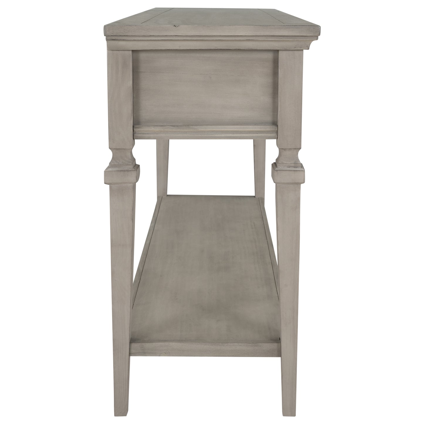 Classic Retro Style Console Table with 3 Top Drawers & Open Shelf, Easy Assembly (Gray Wash)