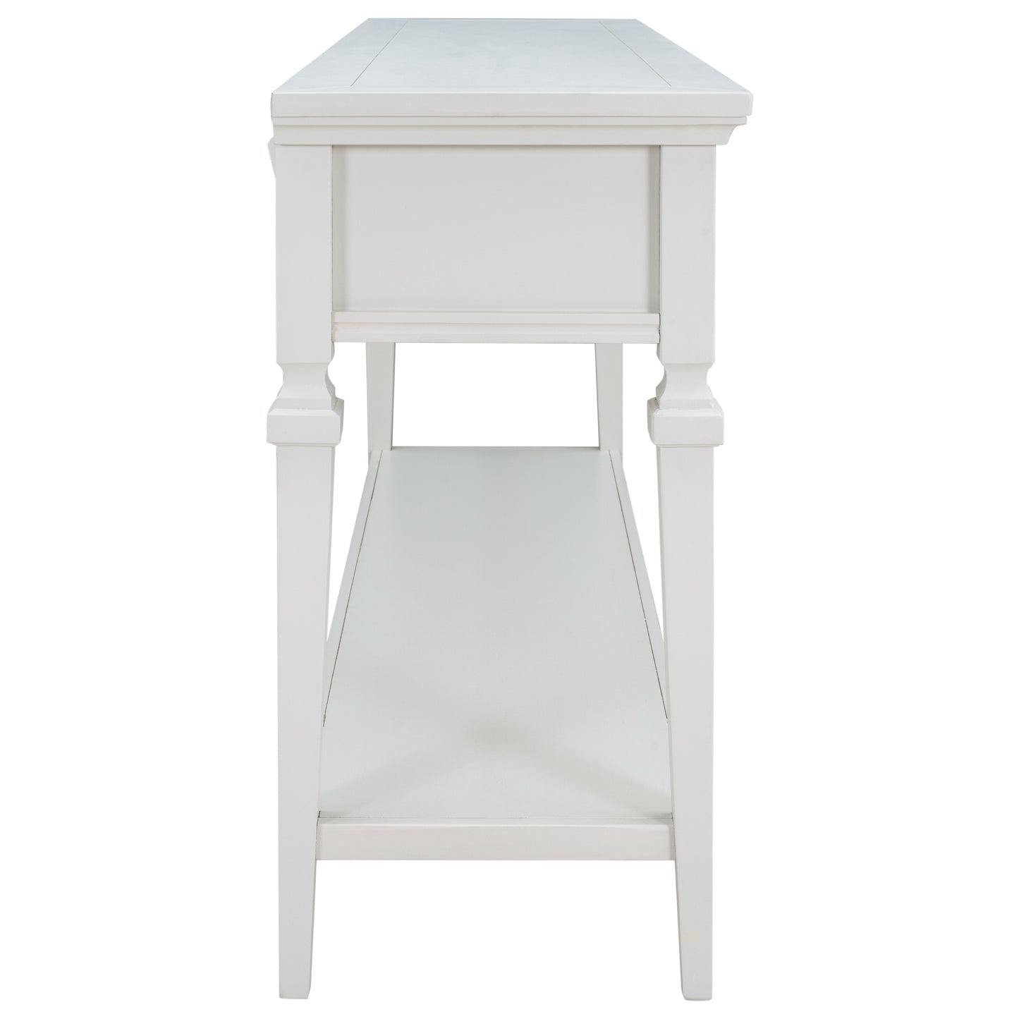 Classic Retro Console Table with 3 Drawers & Open Bottom Shelf, Antique White - Easy Assembly