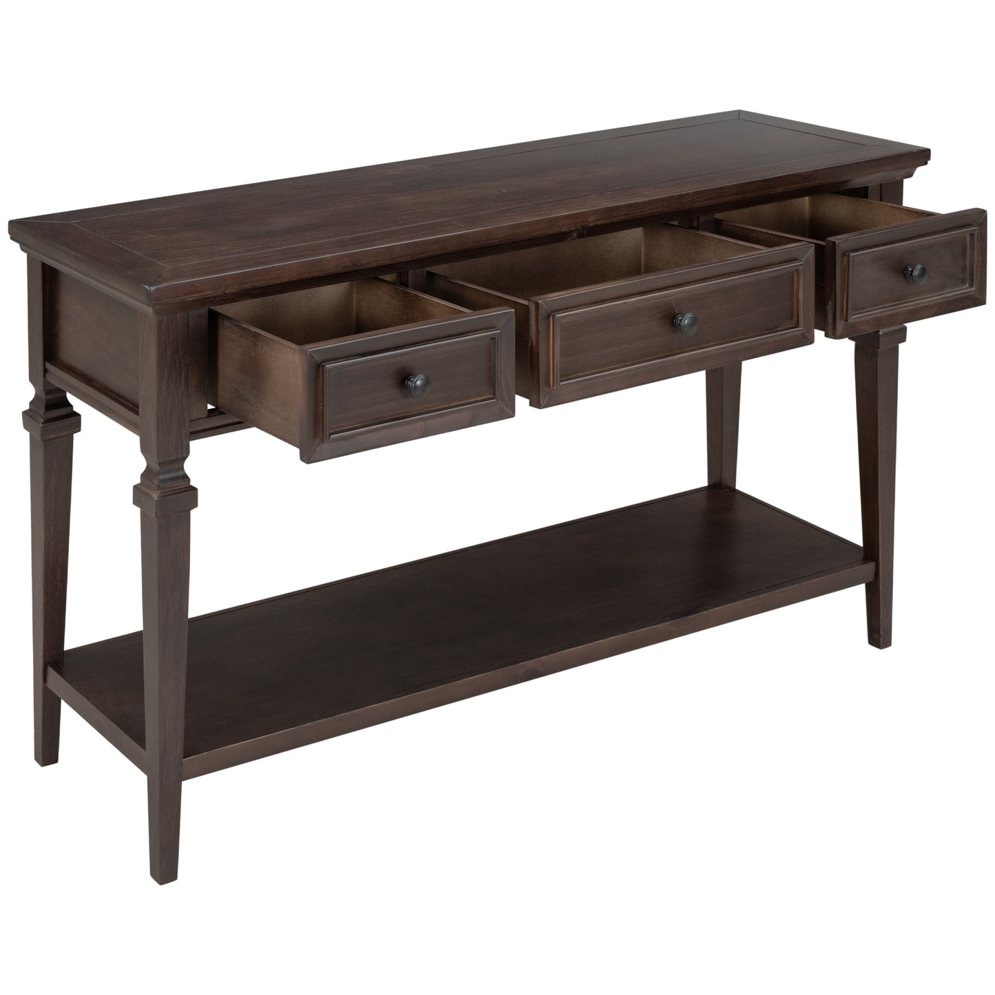 Classic Retro Console Table with 3 Drawers and Open Shelf – Easy Assembly, Espresso Finish