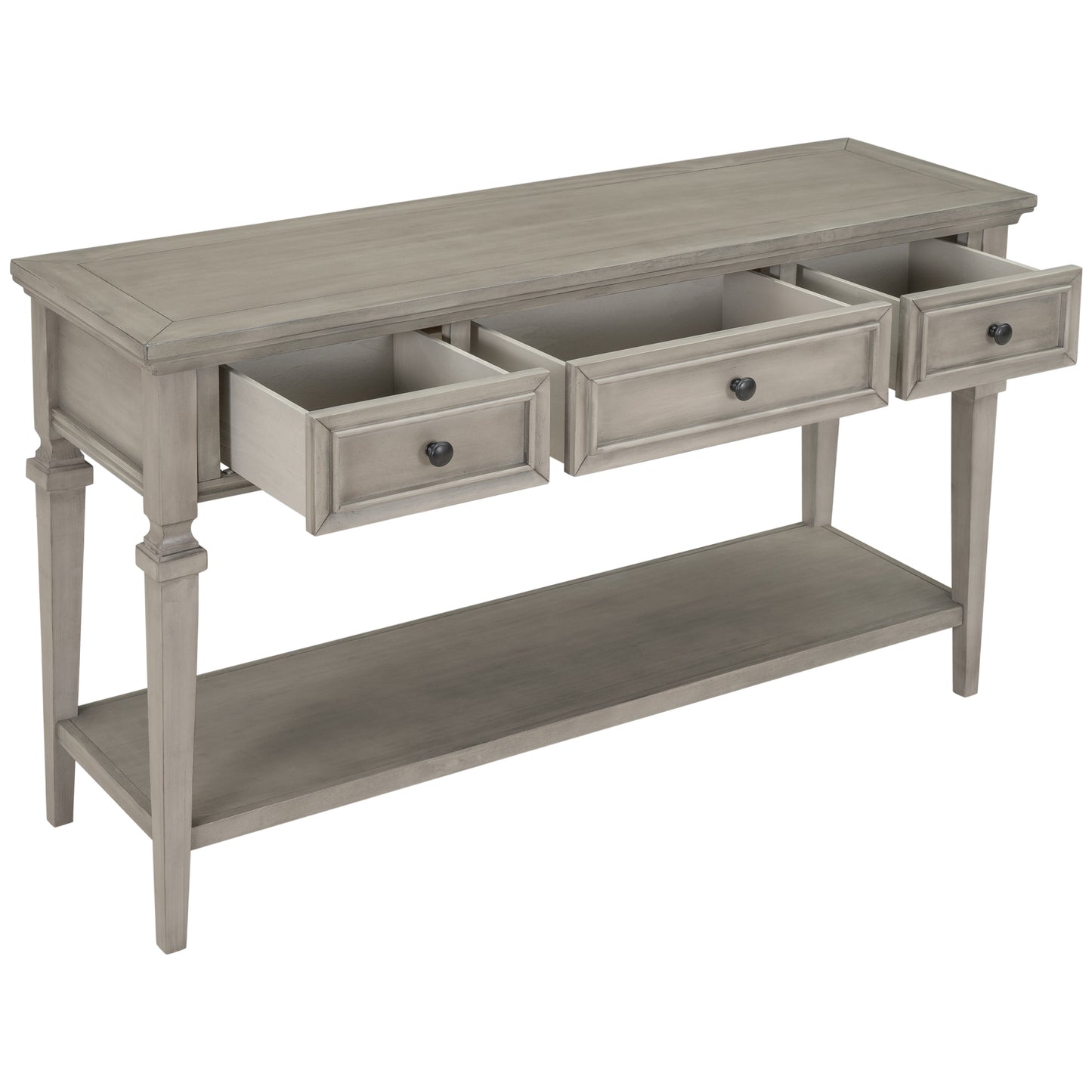 Classic Retro Style Console Table with 3 Top Drawers & Open Shelf, Easy Assembly (Gray Wash)