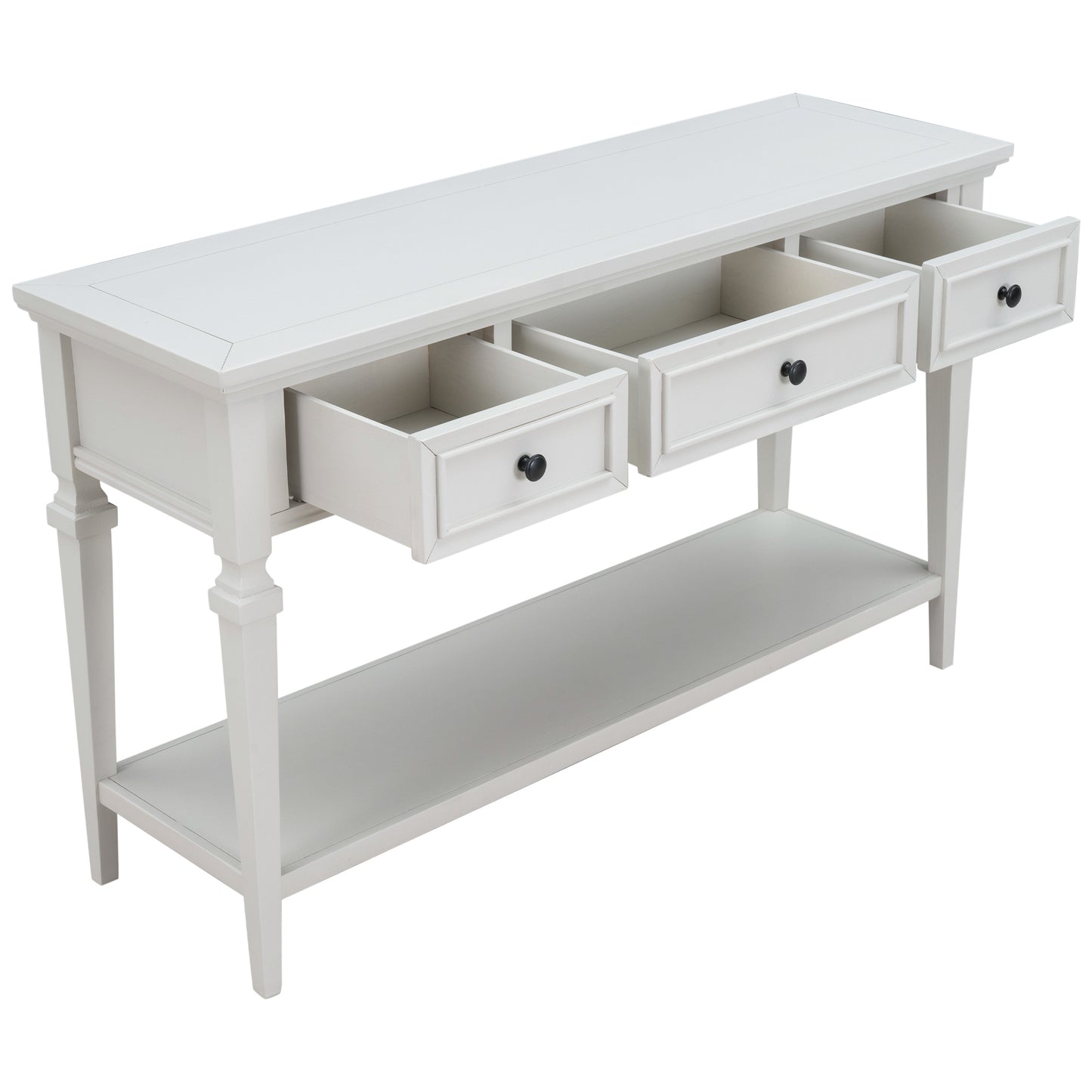 Classic Retro Console Table with 3 Drawers & Open Bottom Shelf, Antique White - Easy Assembly
