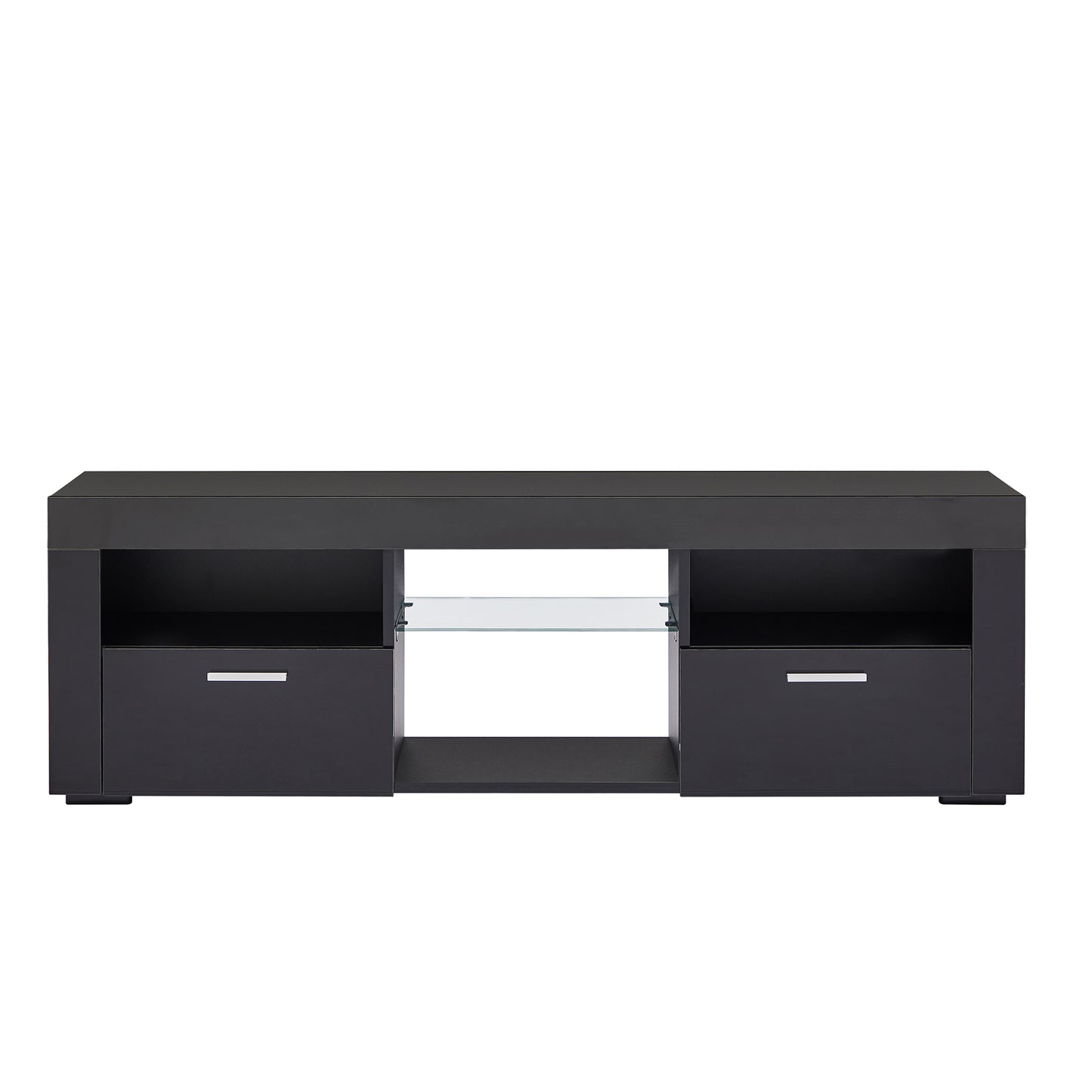 Black Modern TV Stand with LED Lights, High Gloss Finish, Stylish TV Cabinet for Lounge, Living Room or Bedroom, Sleek Design, Color: Black