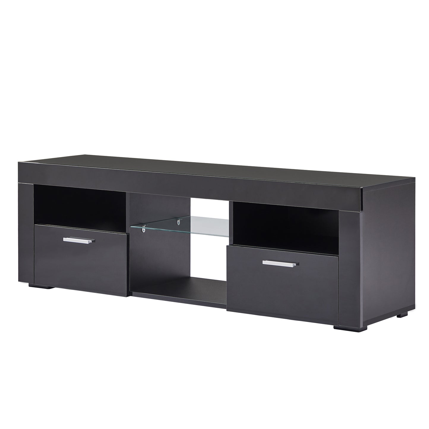 Black Modern TV Stand with LED Lights, High Gloss Finish, Stylish TV Cabinet for Lounge, Living Room or Bedroom, Sleek Design, Color: Black