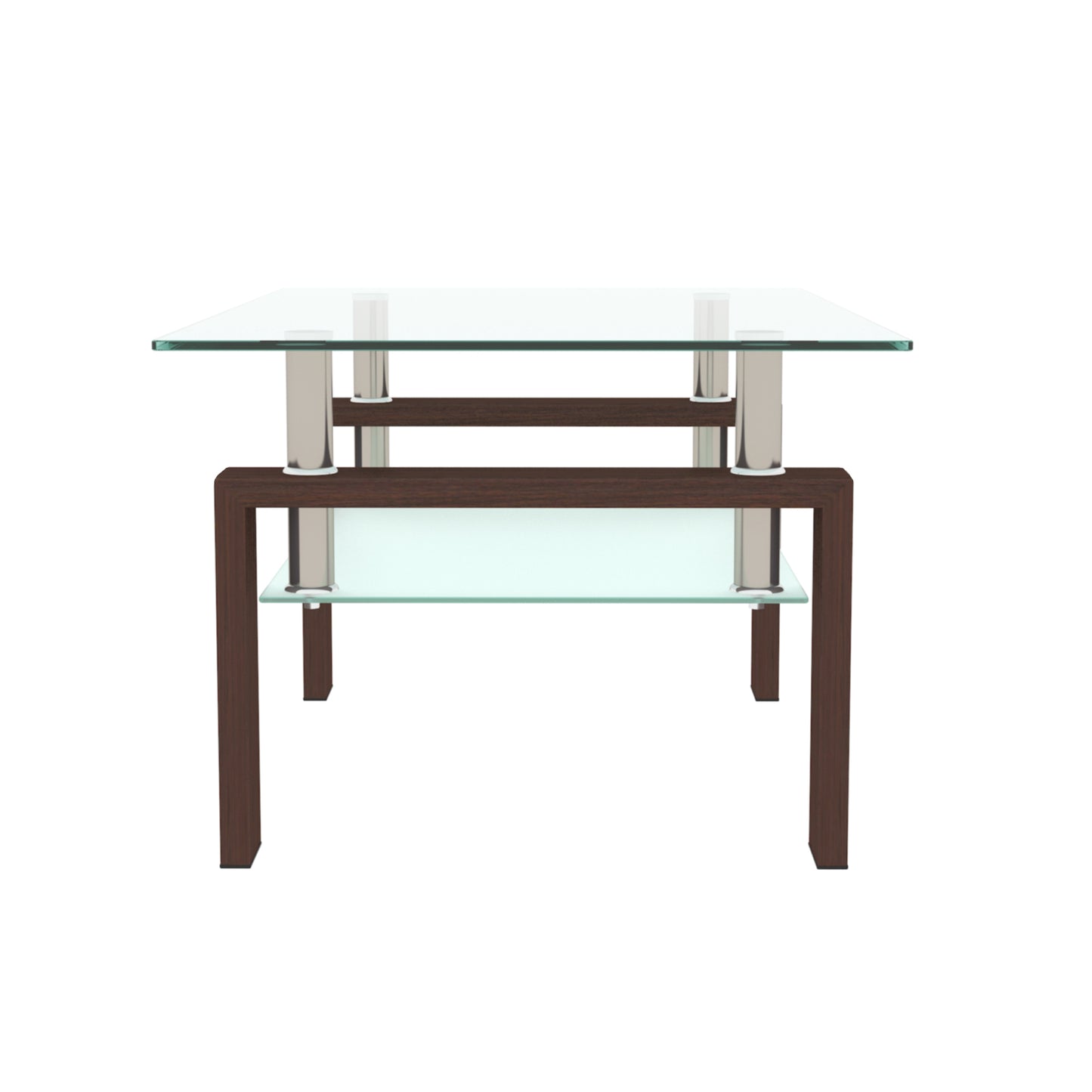Modern Rectangle Walnut Glass Coffee Table - Stylish Clear Center Table for Living Room Furniture