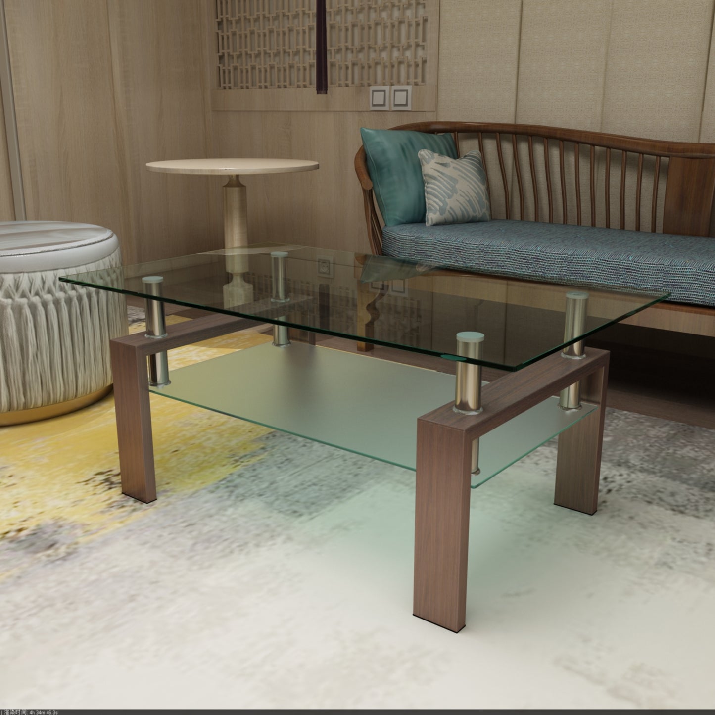 Modern Rectangle Walnut Glass Coffee Table - Stylish Clear Center Table for Living Room Furniture