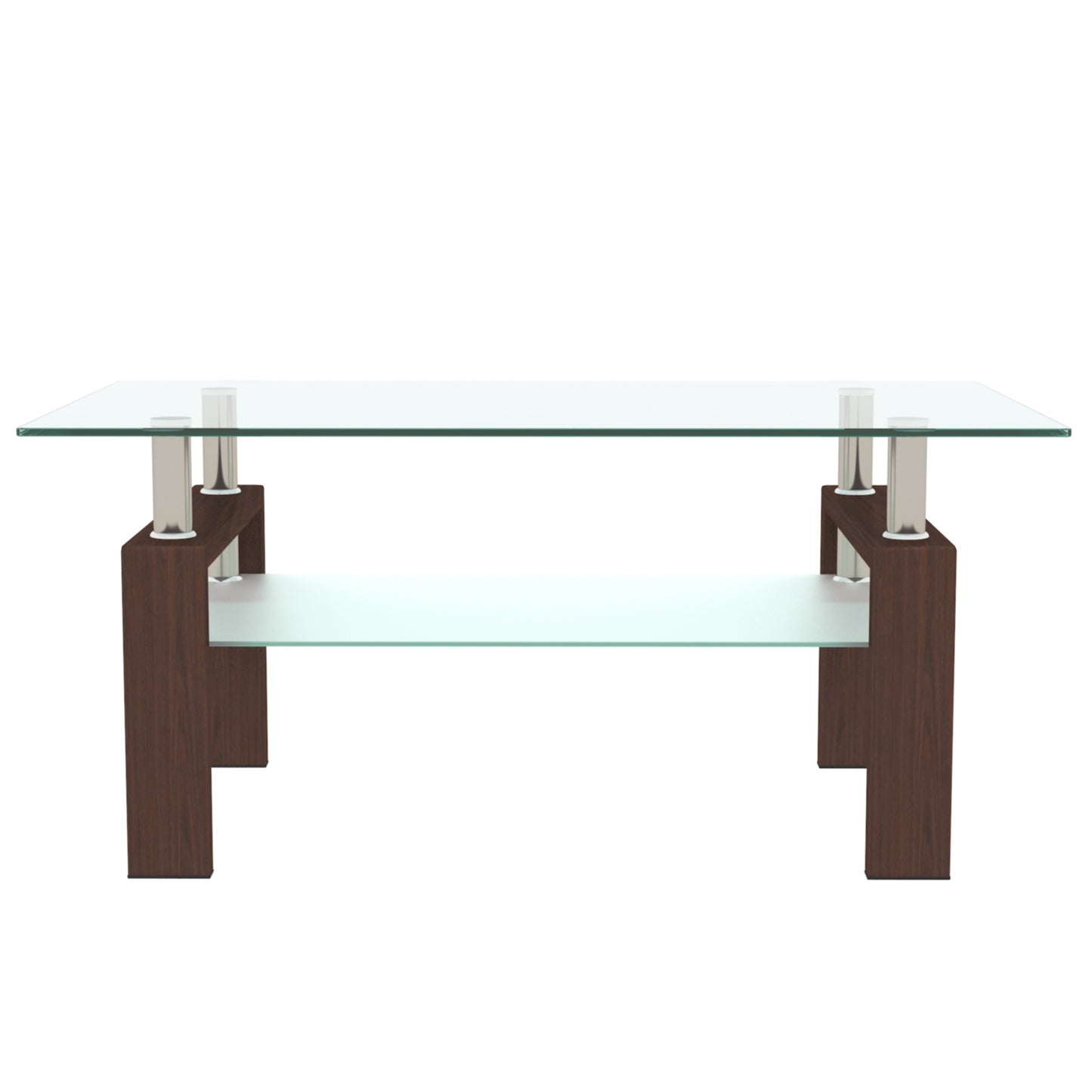 Modern Rectangle Walnut Glass Coffee Table - Stylish Clear Center Table for Living Room Furniture