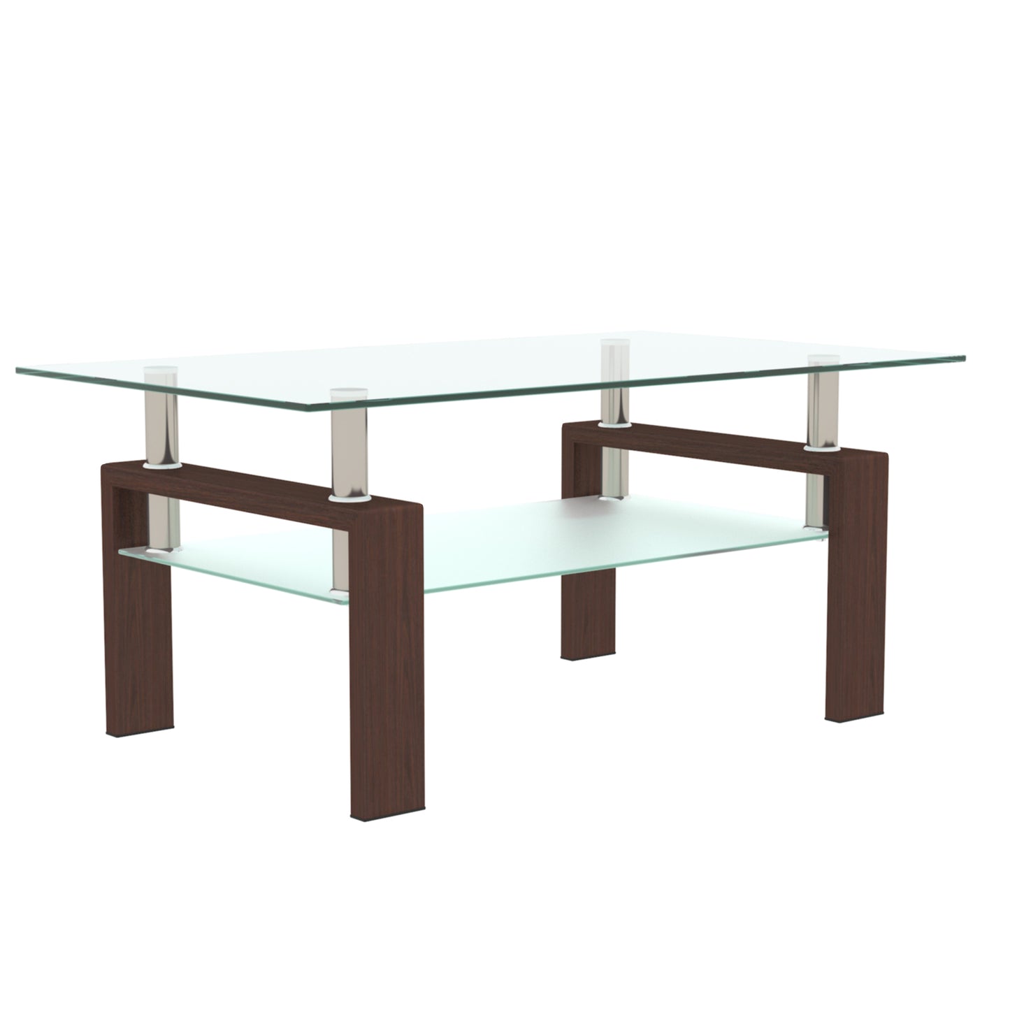 Modern Rectangle Walnut Glass Coffee Table - Stylish Clear Center Table for Living Room Furniture