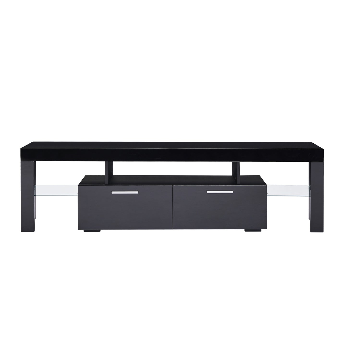 Fashionable Black TV Stand with LED Light Belt, Remote Control, Toughened Glass Shelf, Metal Handles - Ideal Entertainment Center