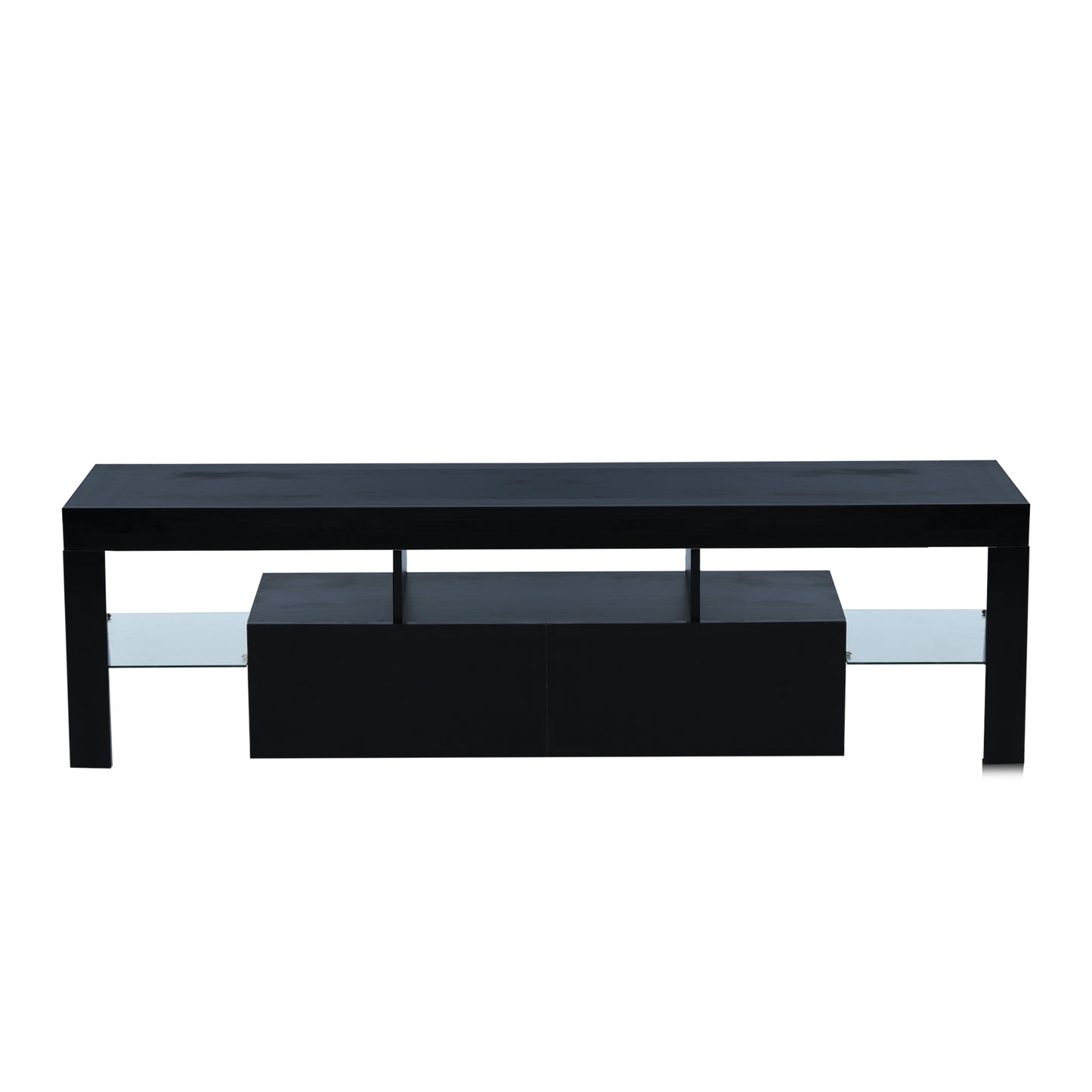 Fashionable Black TV Stand with LED Light Belt, Remote Control, Toughened Glass Shelf, Metal Handles - Ideal Entertainment Center