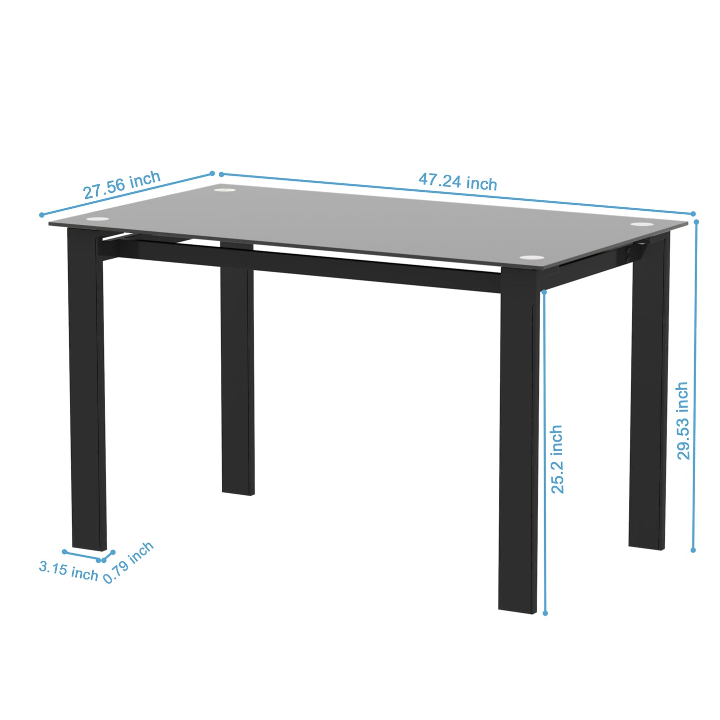 Modern Tempered Glass Dining Table with Rectangular Metal Legs - Stylish Table for Living Room & Kitchen, Black Finish