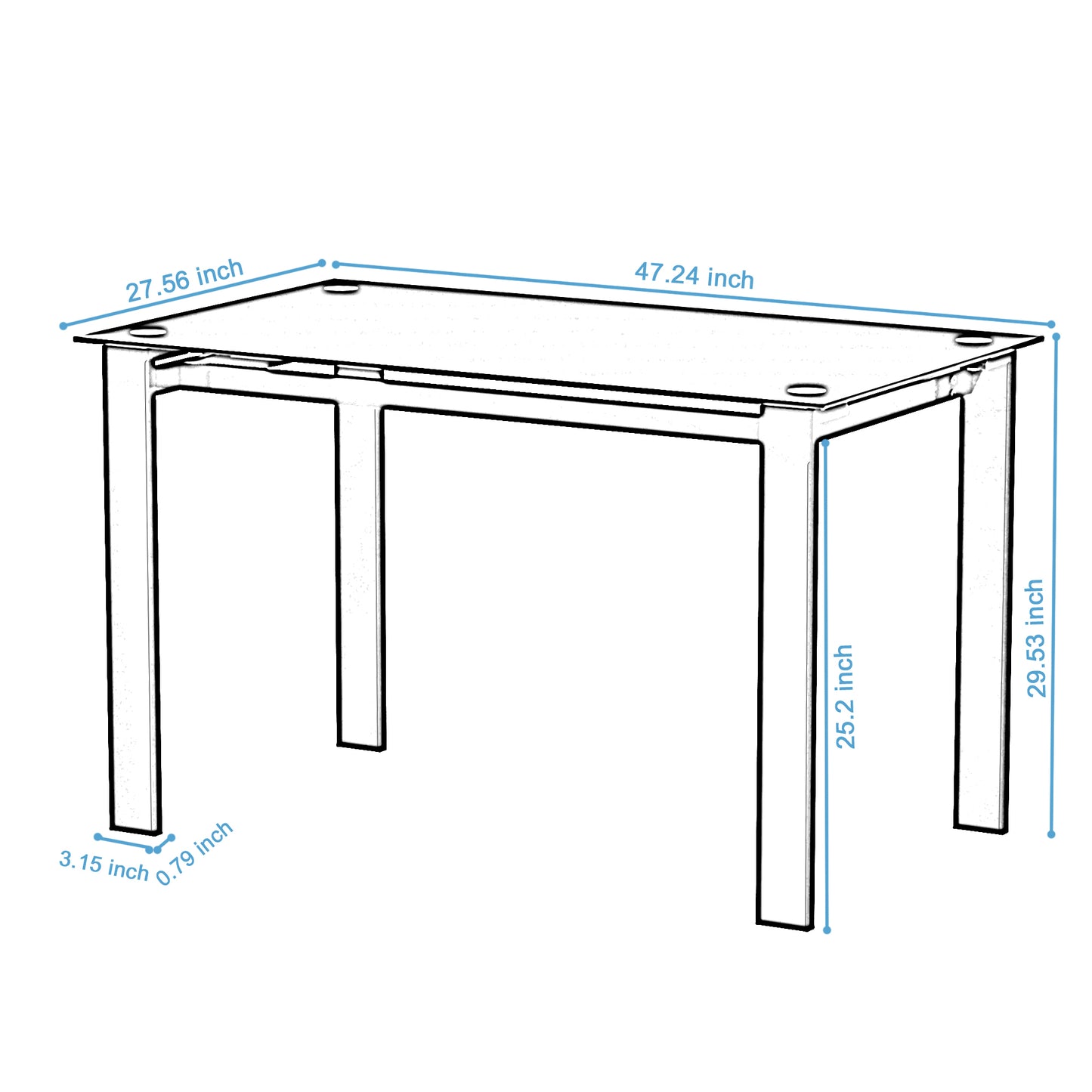 Modern Tempered Glass Dining Table with Rectangular Metal Legs - Stylish Table for Living Room & Kitchen, Black Finish
